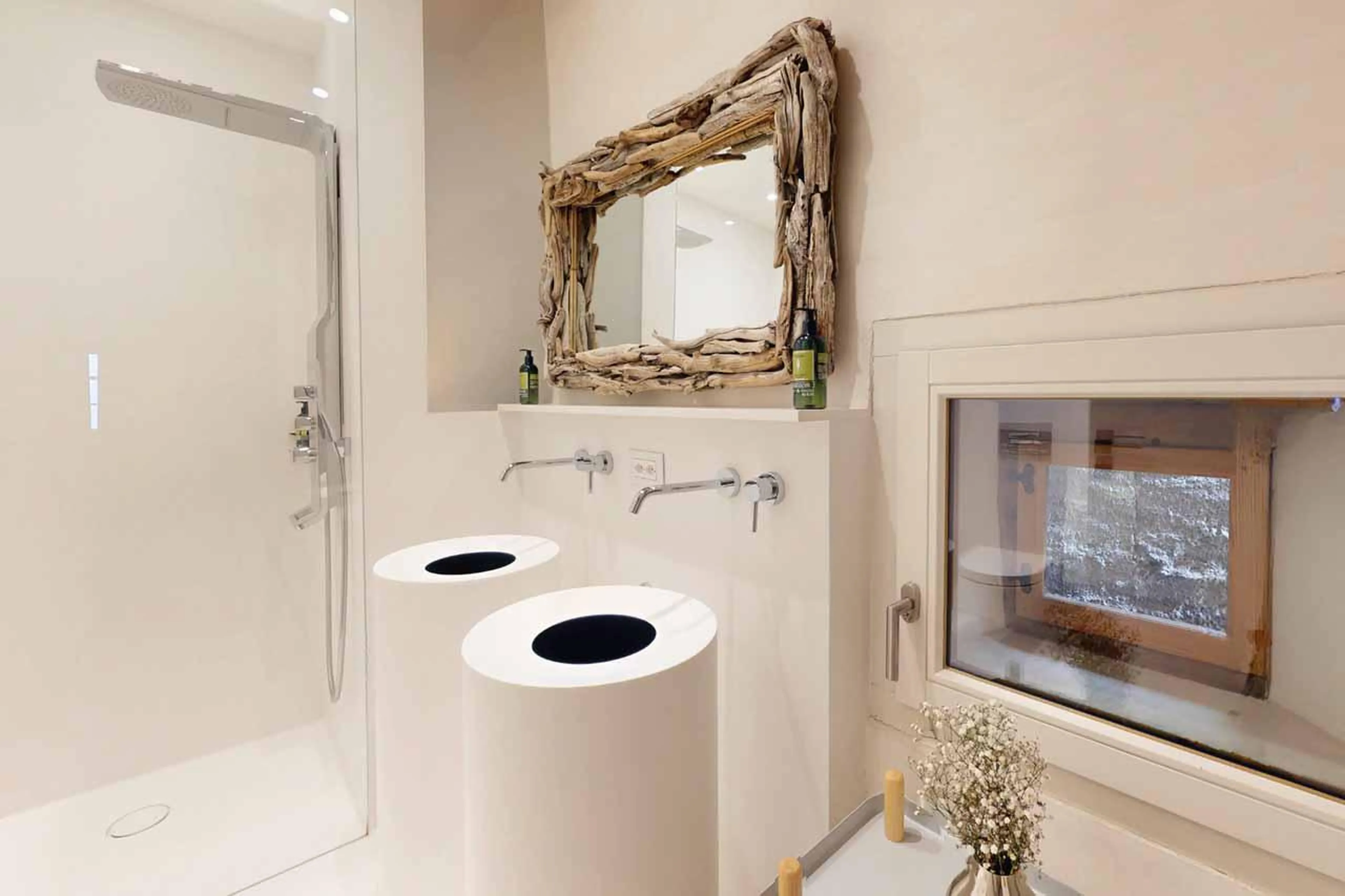 Shower room at Chesa Laret in St Moritz