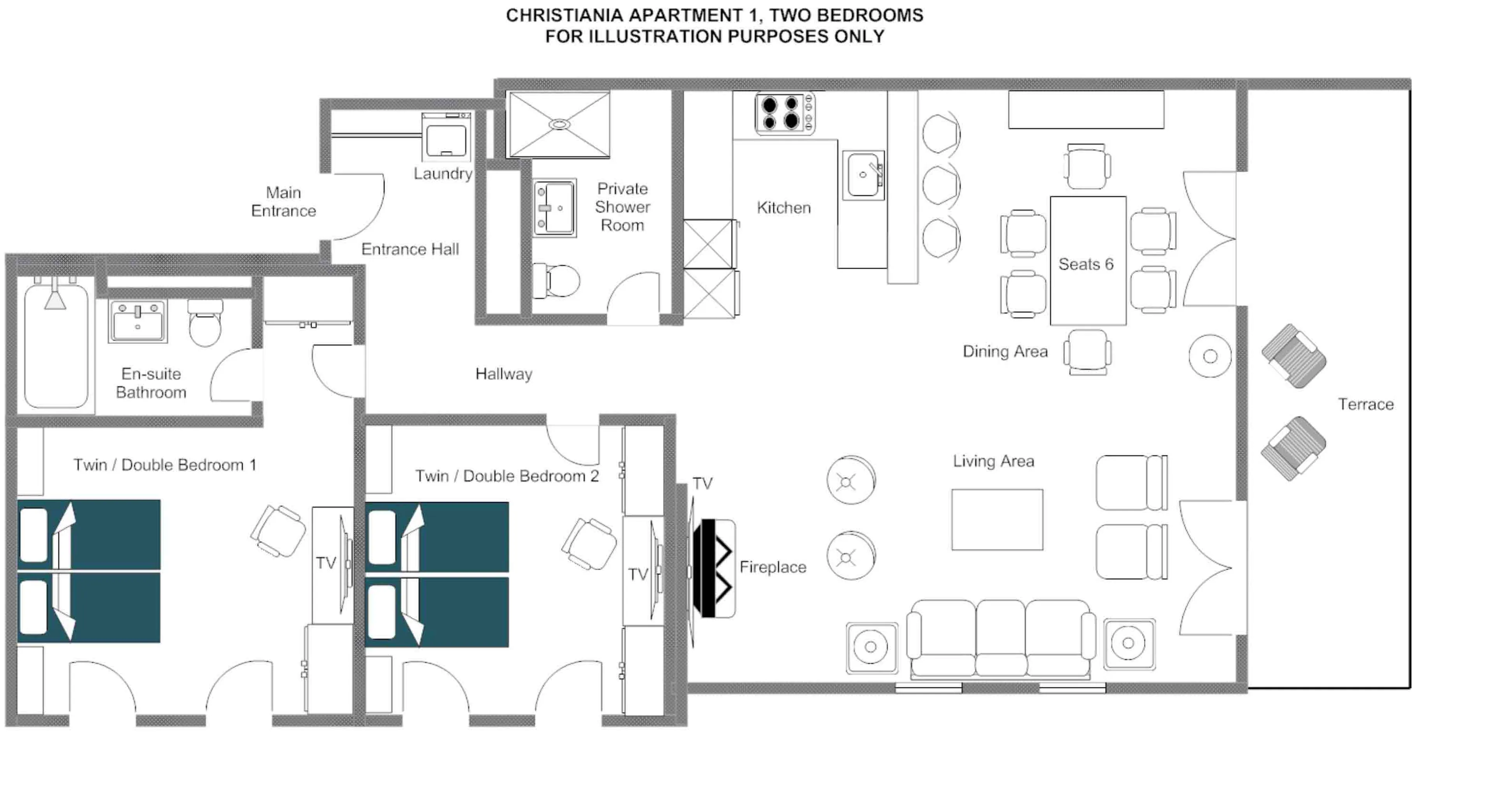 Apartment 1 floor plan at Christiania Residence in Zermatt