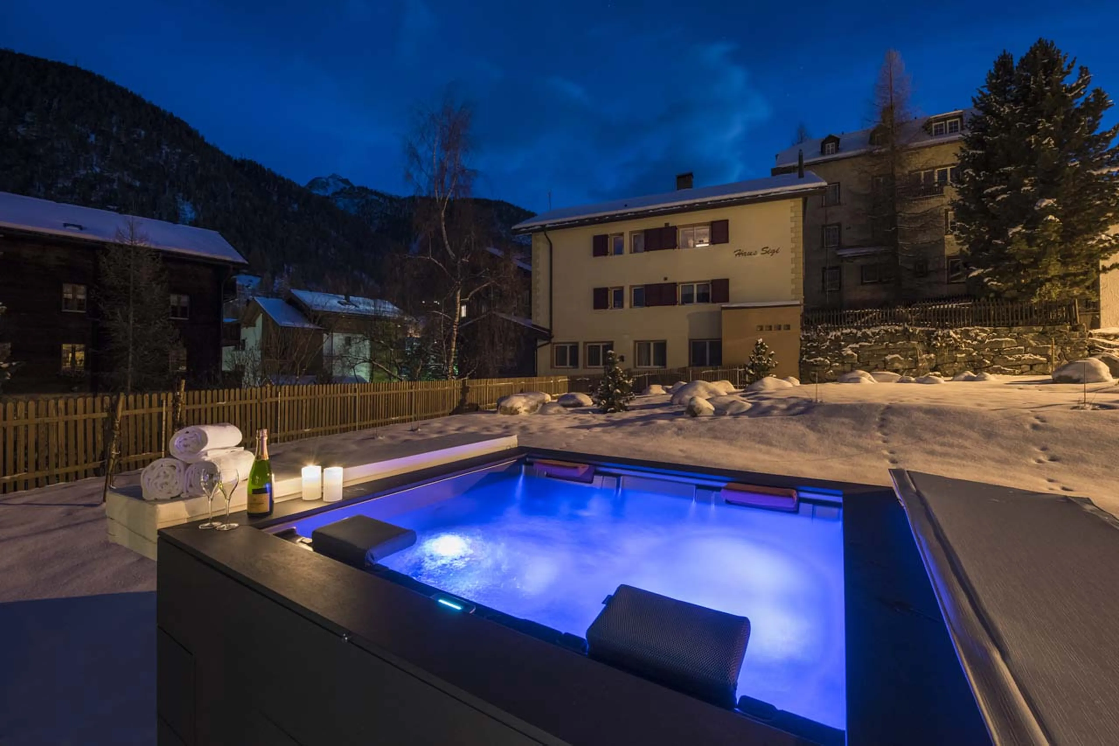Outdoor hot tub at Christiania Residence in Zermatt