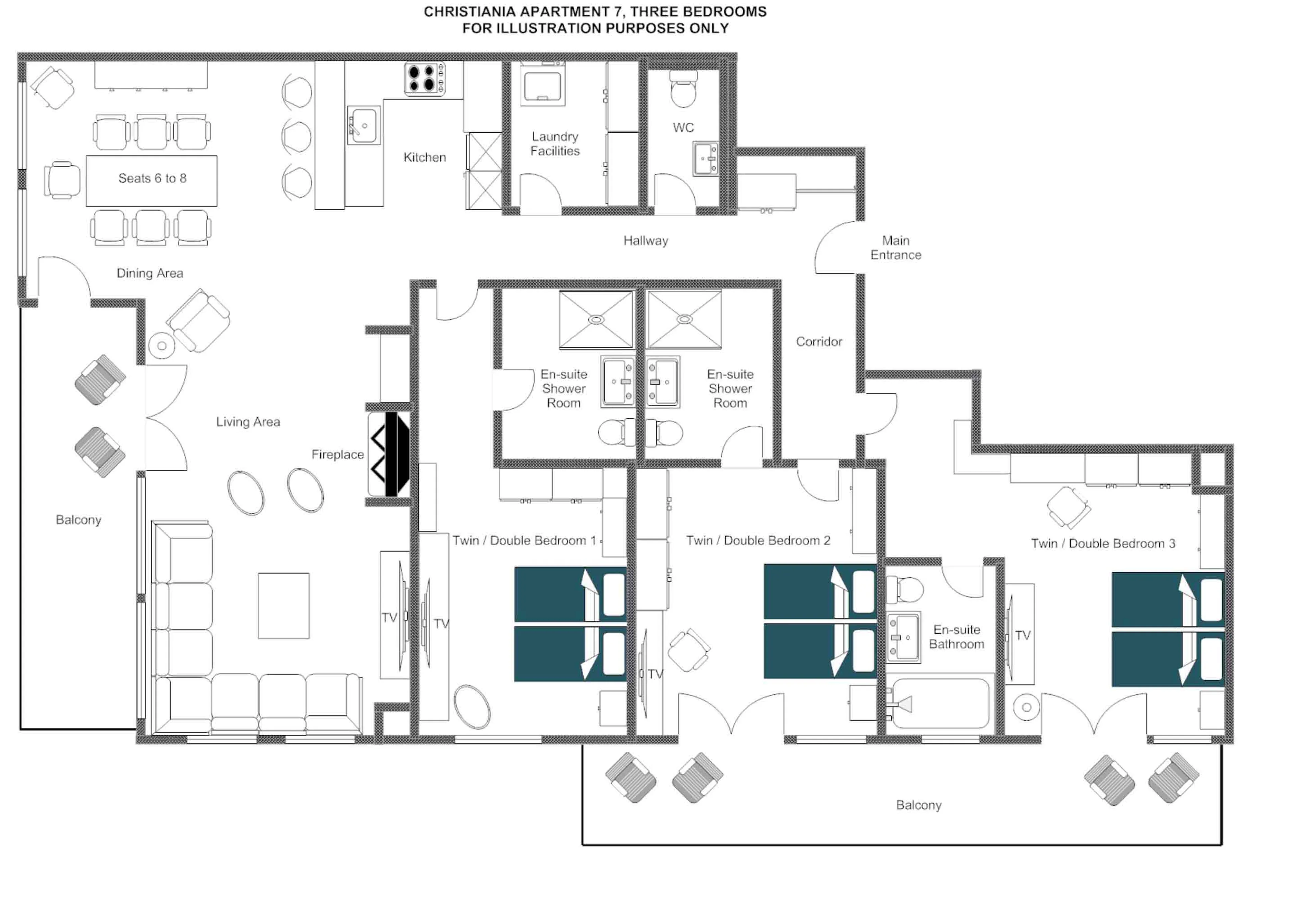 Apartment 7 floor plan of Christiania Residence in Zermatt