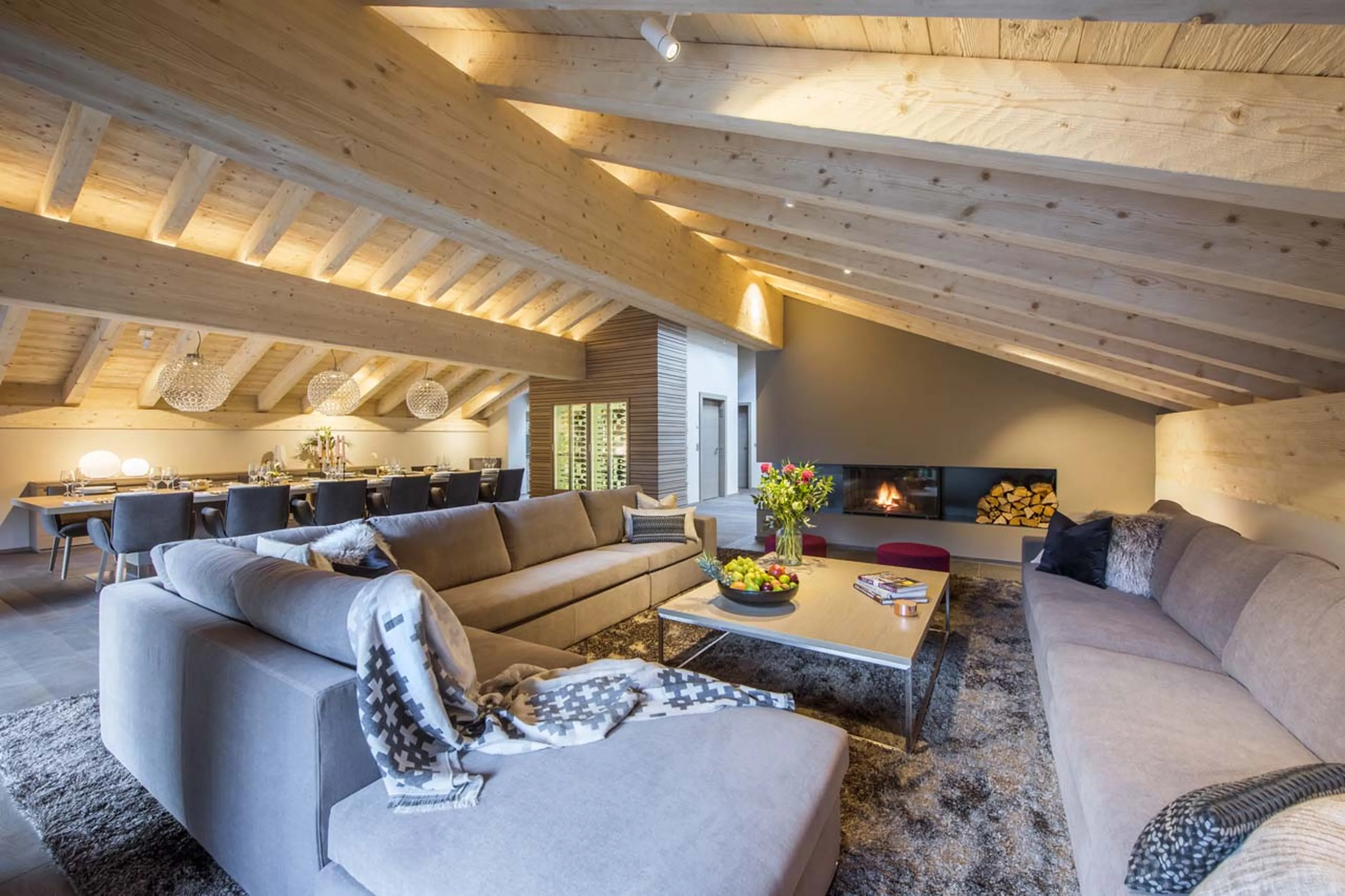 Penthouse living area in Christiania Residence in Zermatt
