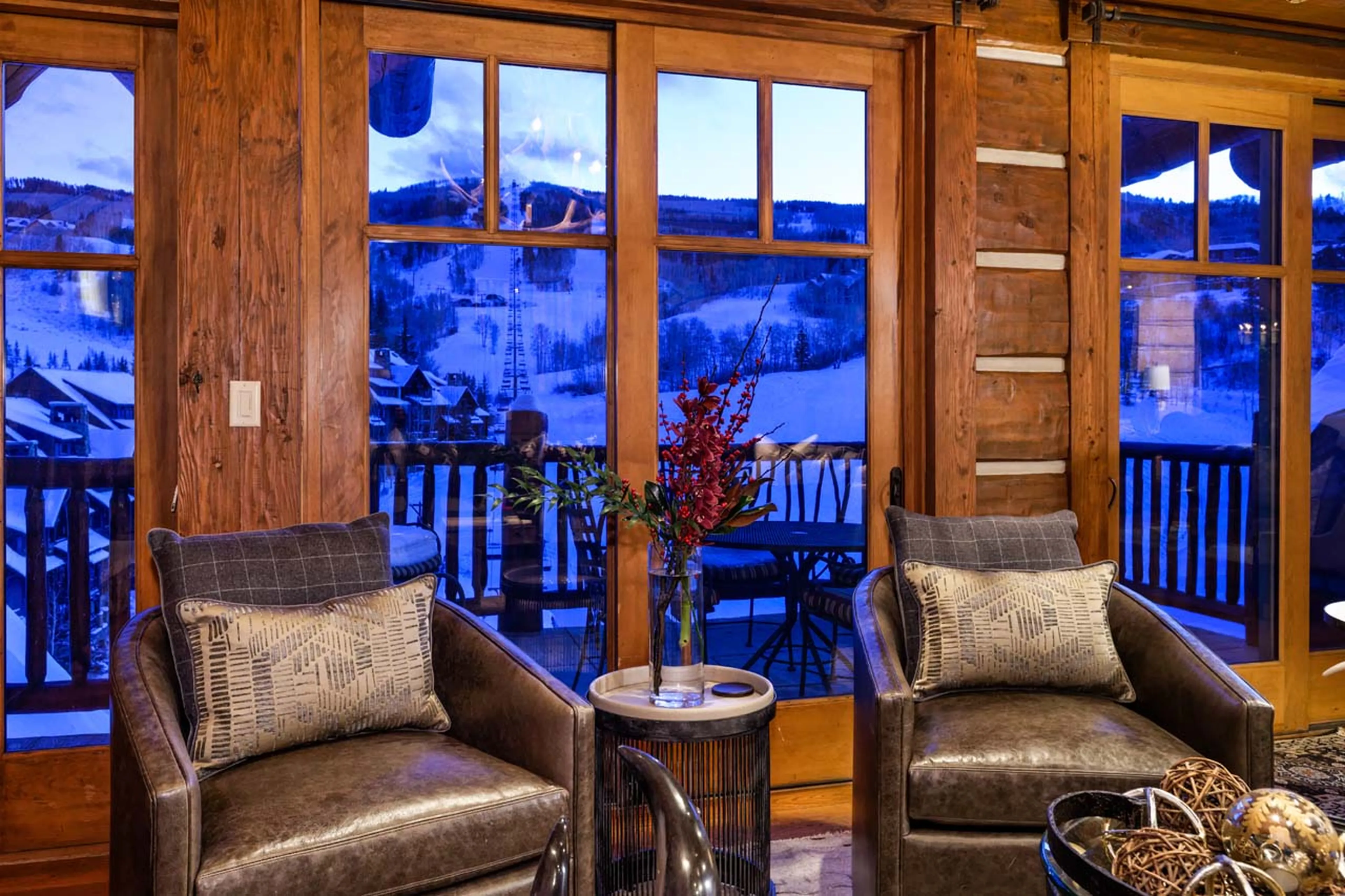 Armchairs in living room at Colorado Lodge in Beaver Creek
