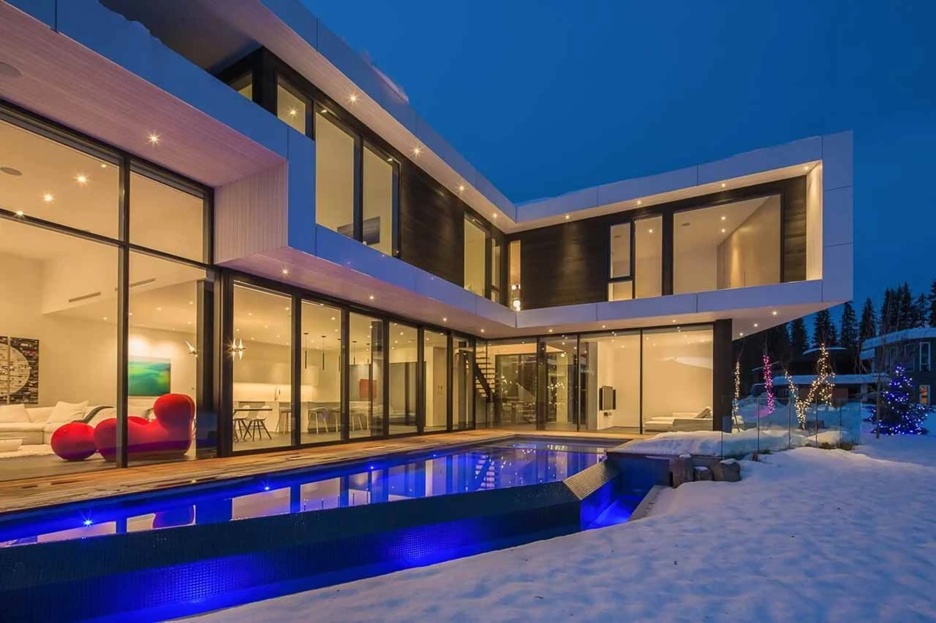 Exterior at night at Cypress Estate in Whistler
