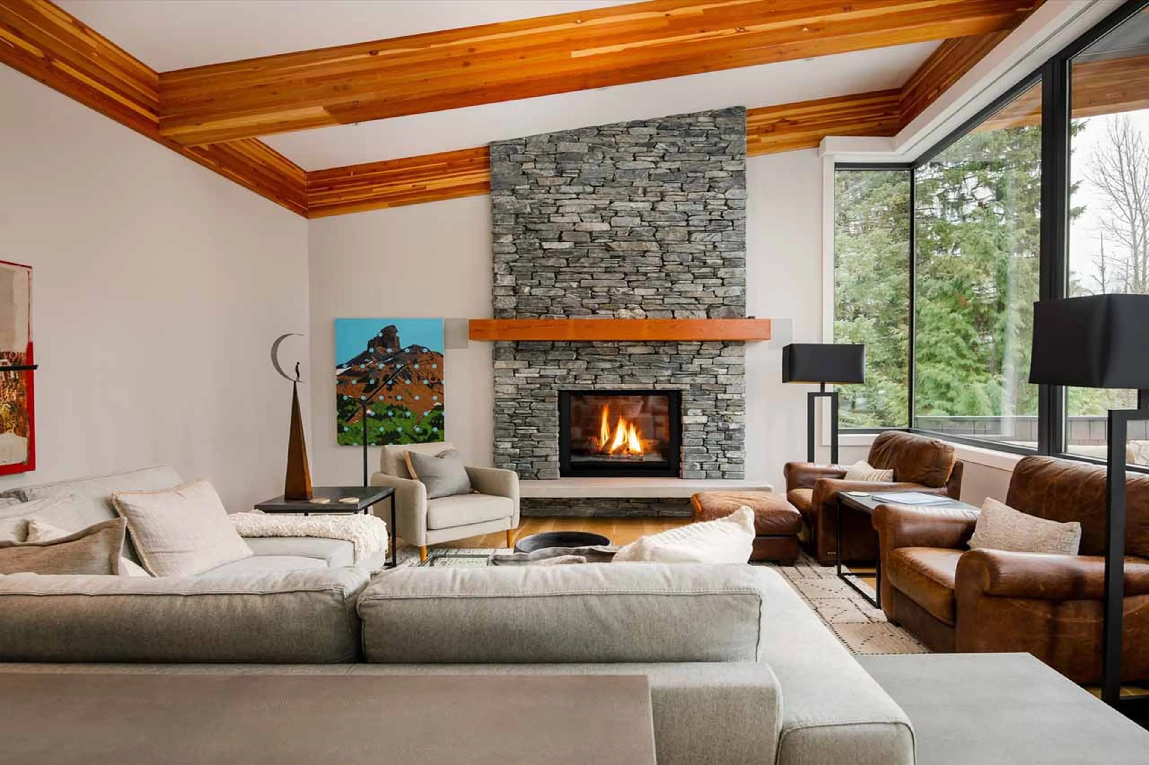 Living area fireplace at Cypress Stoneglade in Whistler