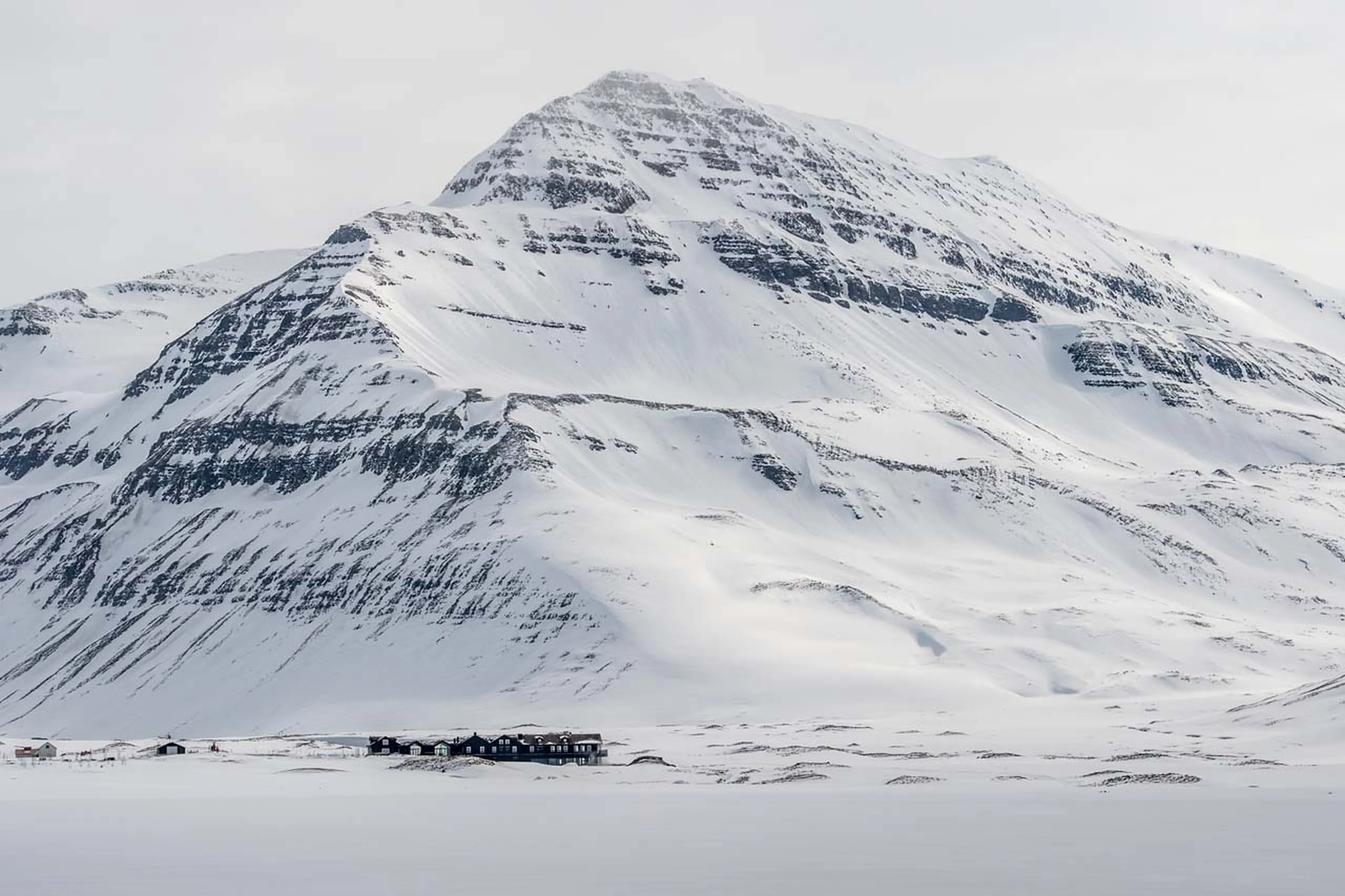 Distant view of Deplar Farm in Iceland