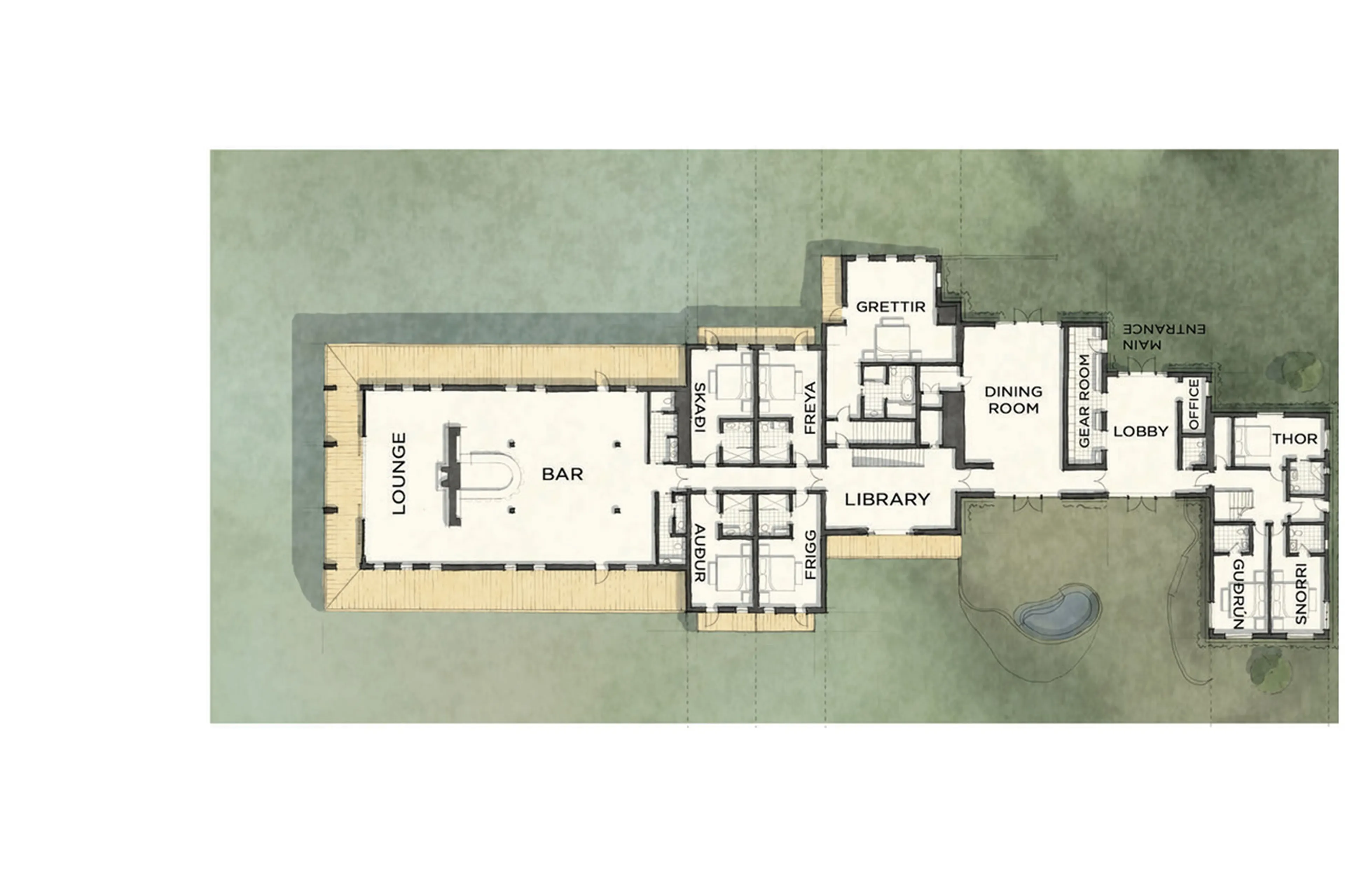 Main level floor plan of Deplar Farm in Iceland