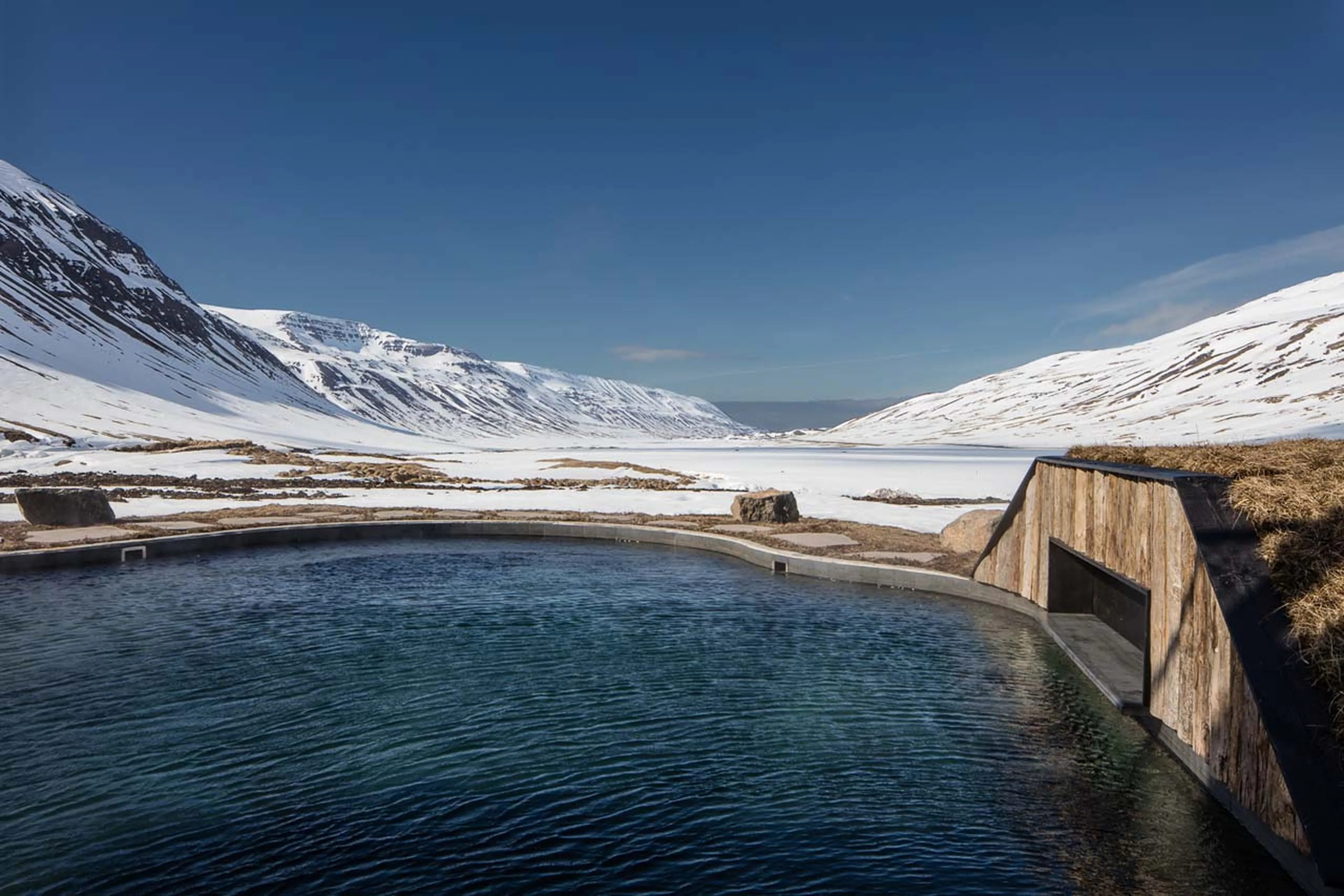 Heated pool at Deplar Farm in Iceland