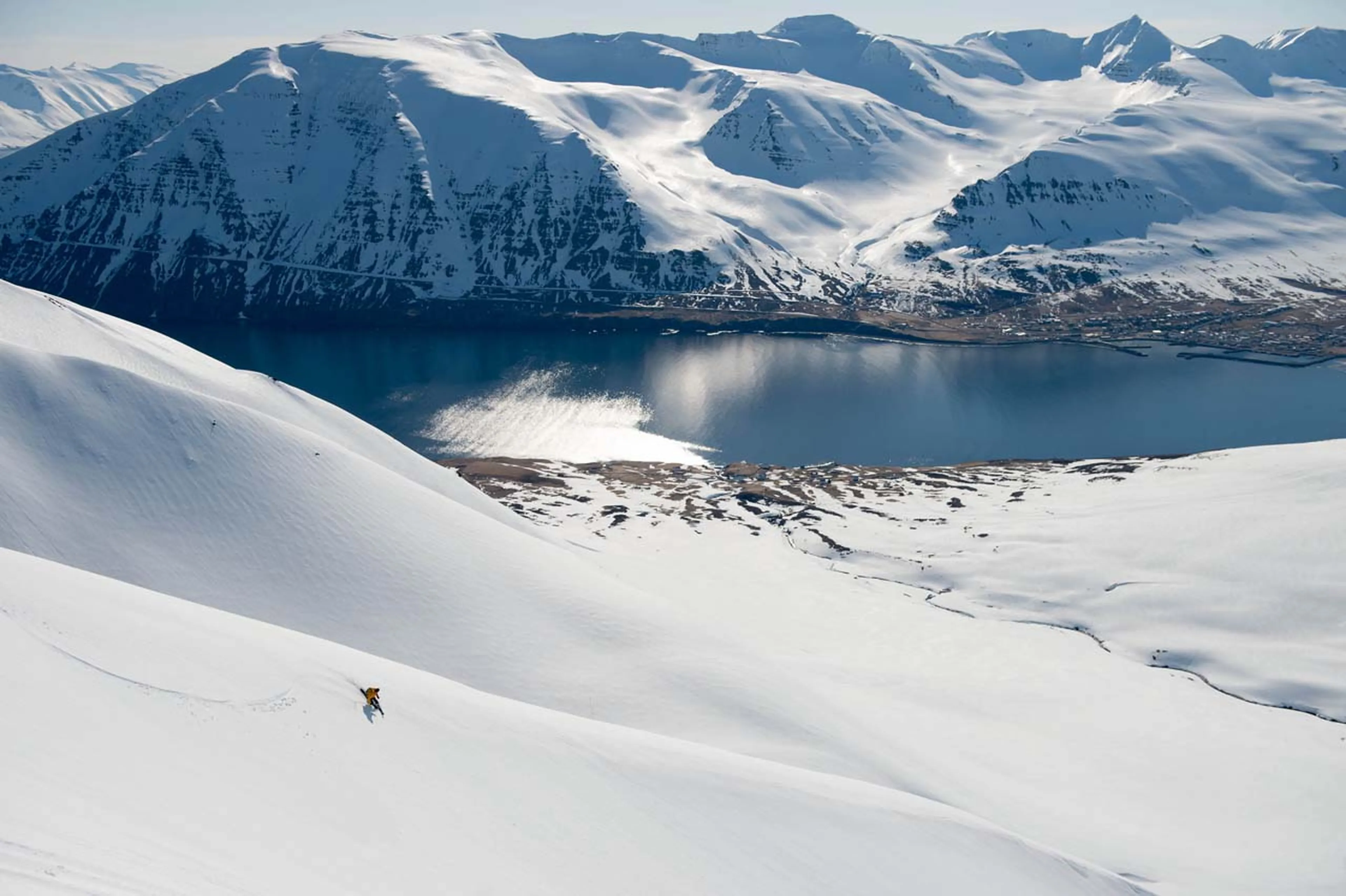 Skiing on Troll Peninsula at Deplar Farm in Iceland