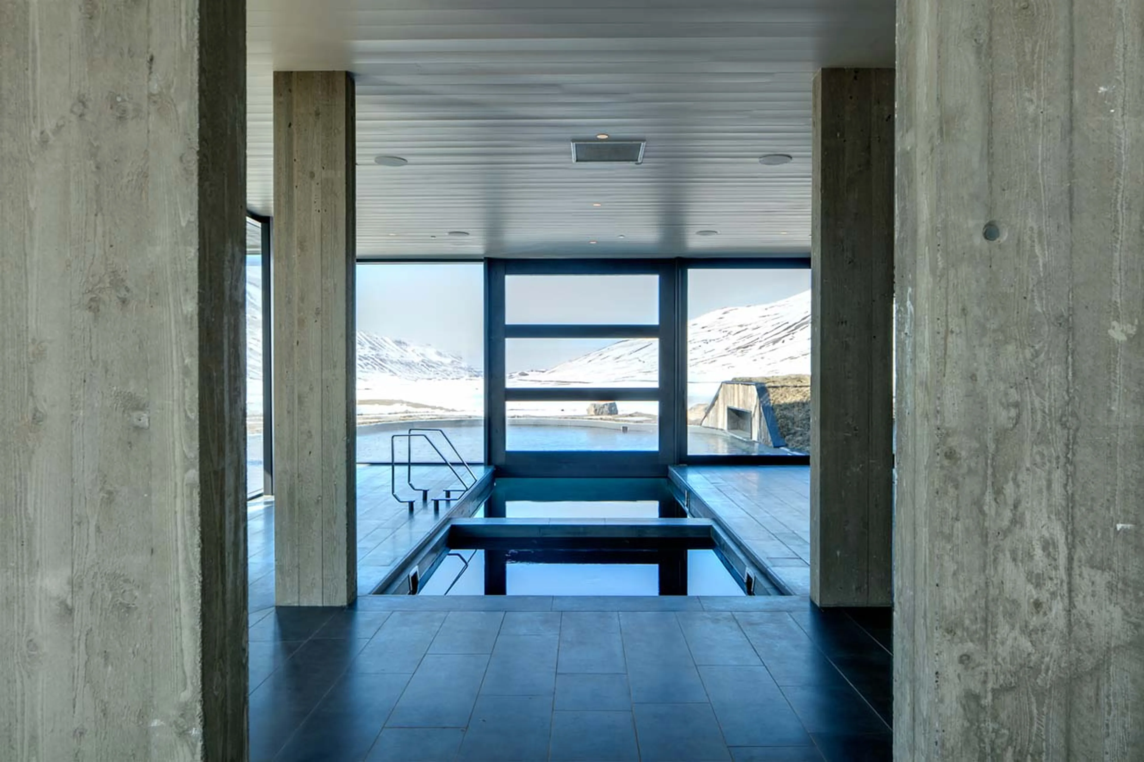 View of flotation tanks at Deplar Farm in Iceland