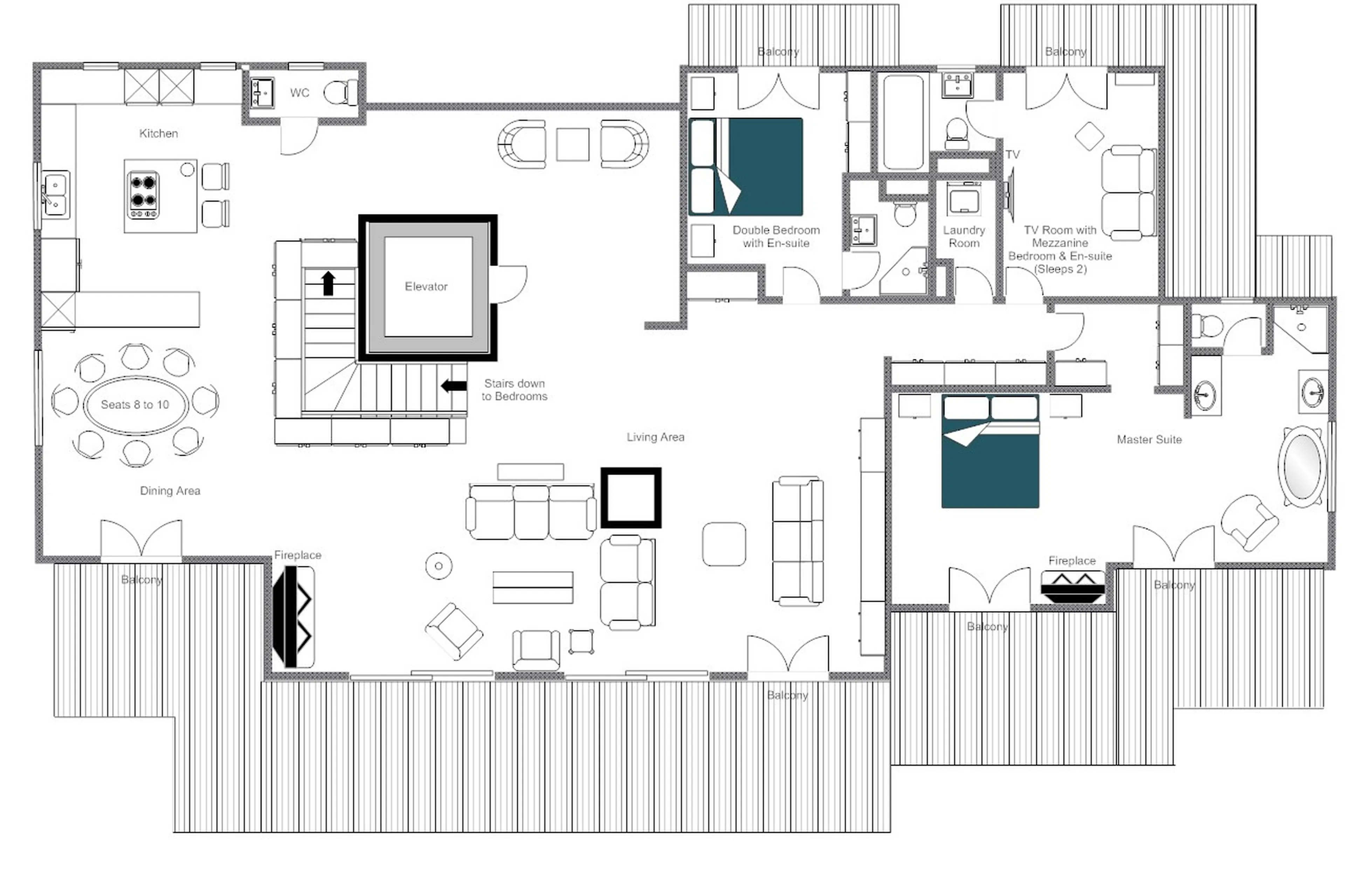 Upper level of Penthouse Deux Riviers in Verbier