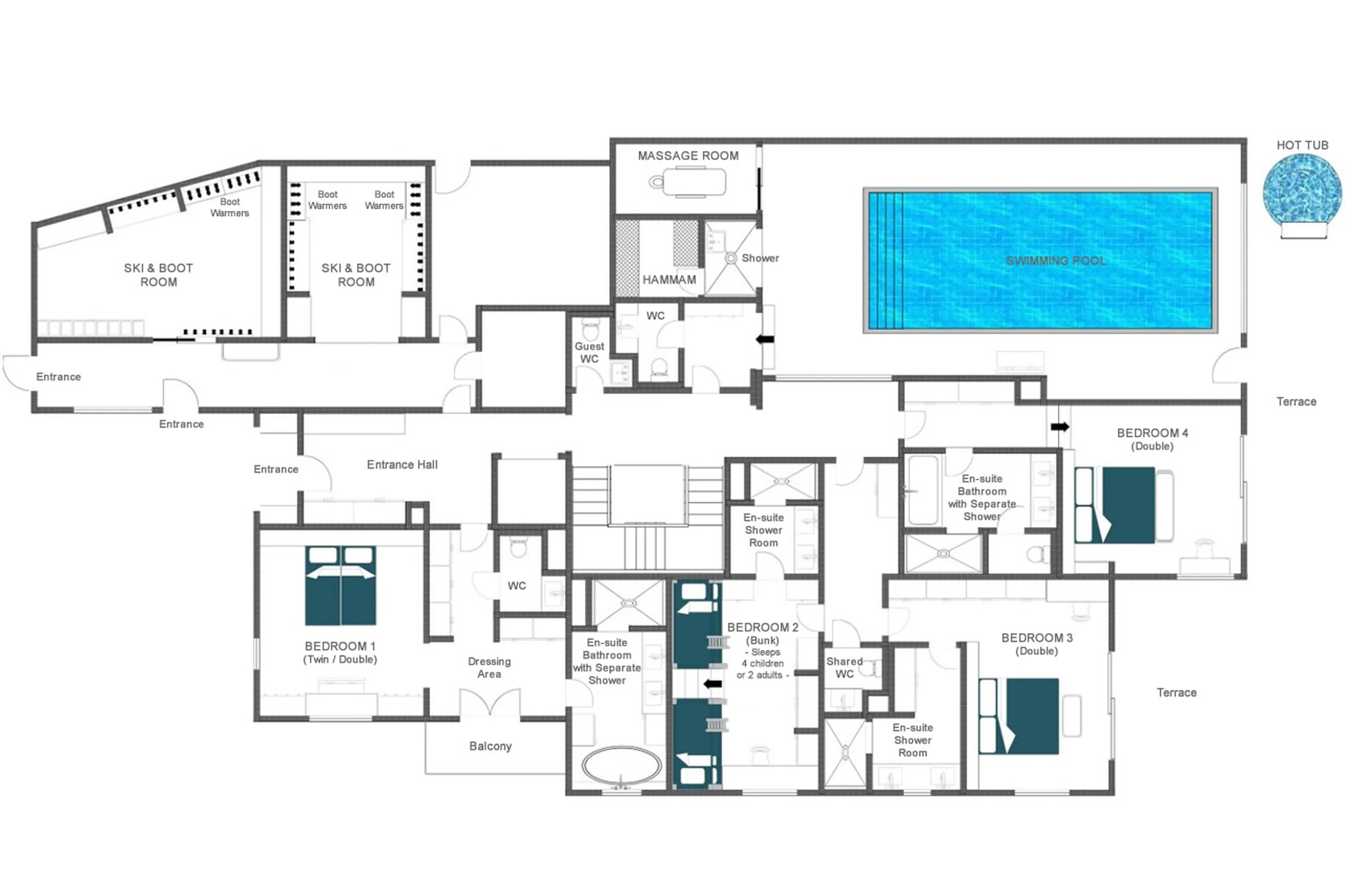 Level -1 floor plan of Chalet Domaine de l'Orme in Meribel