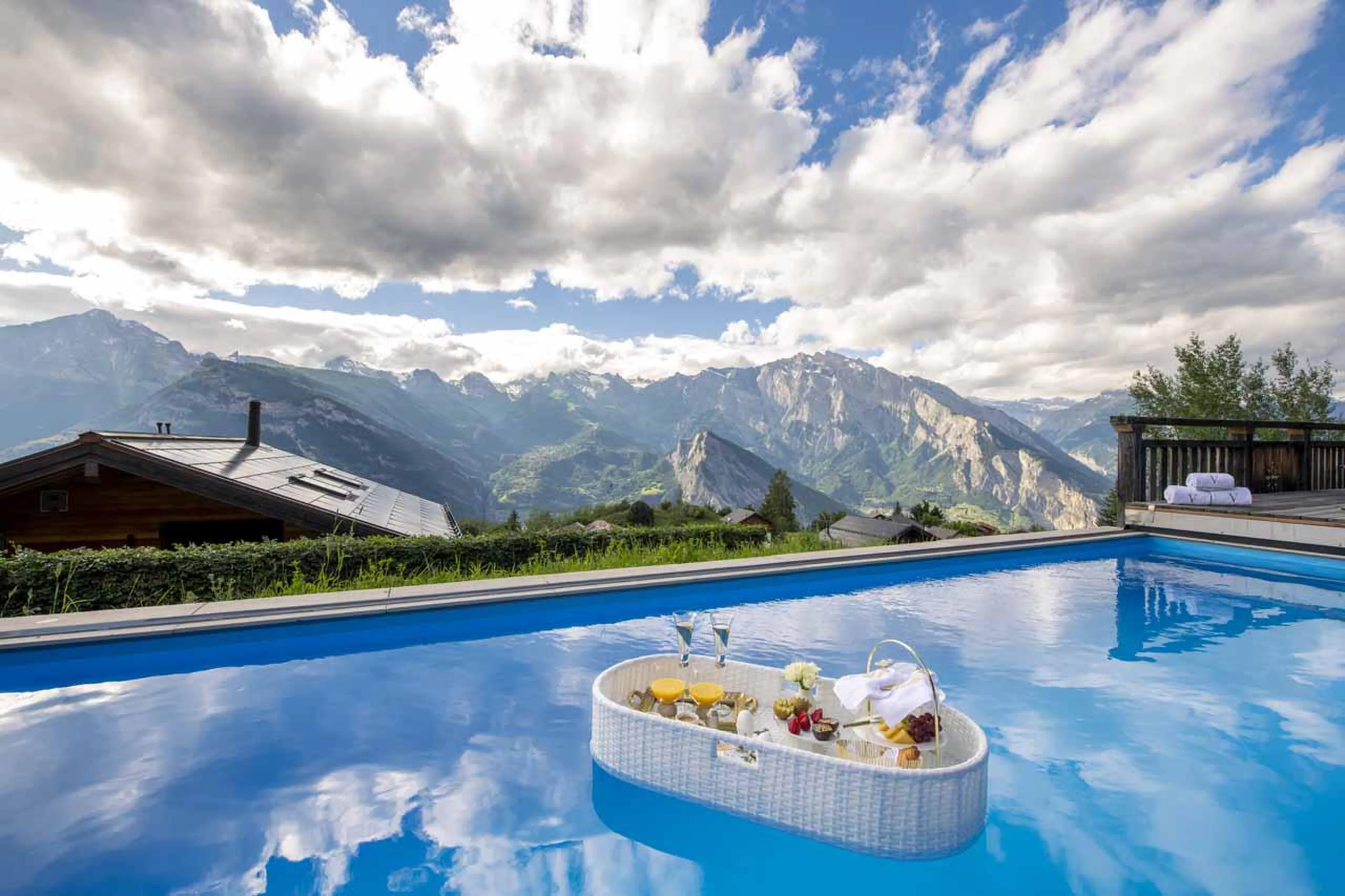 Mountain views from swimming pool of Chalet V in La Tzoumaz