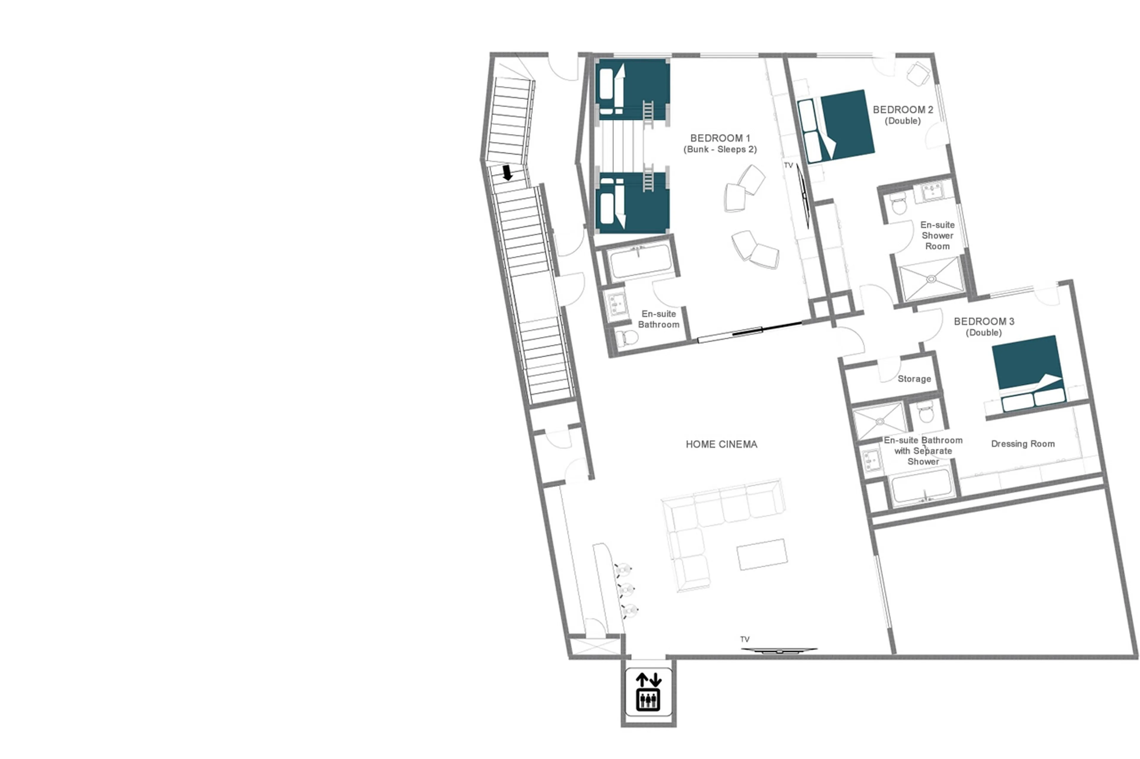 Level 0 floor plan of Chalet Etoile du Nord - East Wing