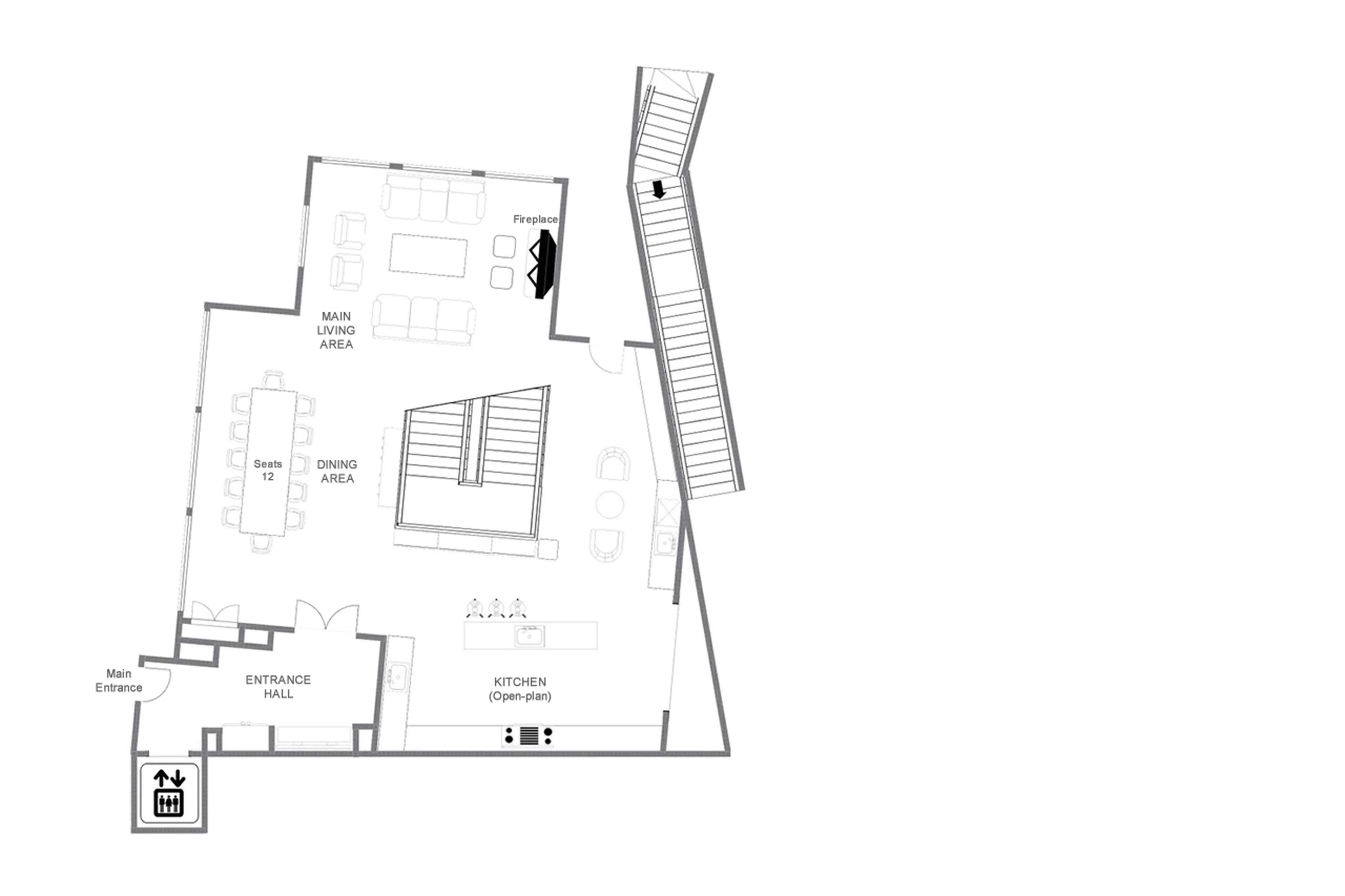 Level 1 floor plan of Chalet Etoile du Nord - West Wing in Val d'Isere