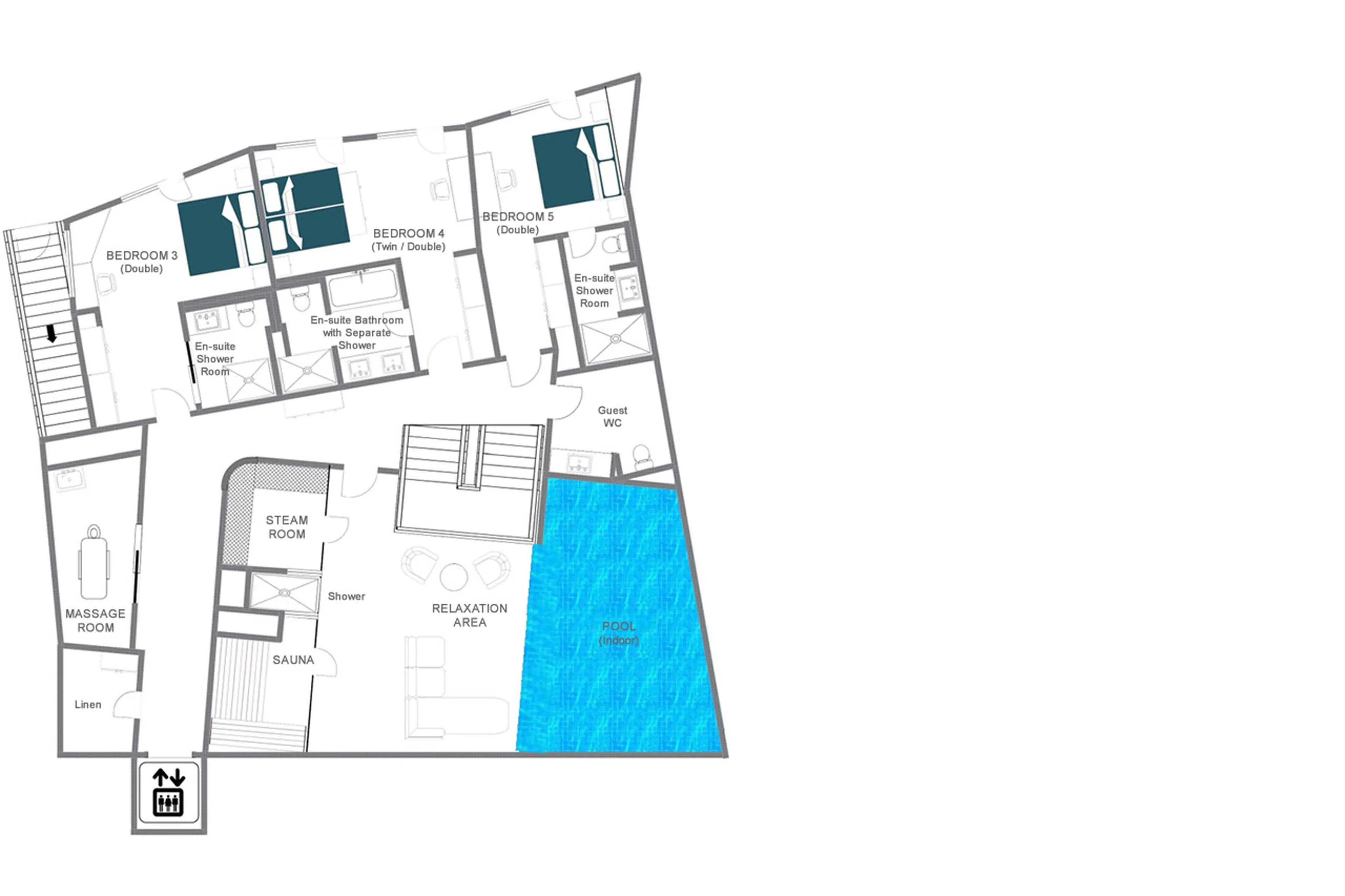 Level 0 floor plan of Chalet Etoile du Nord - West Wing in Val d'Isere