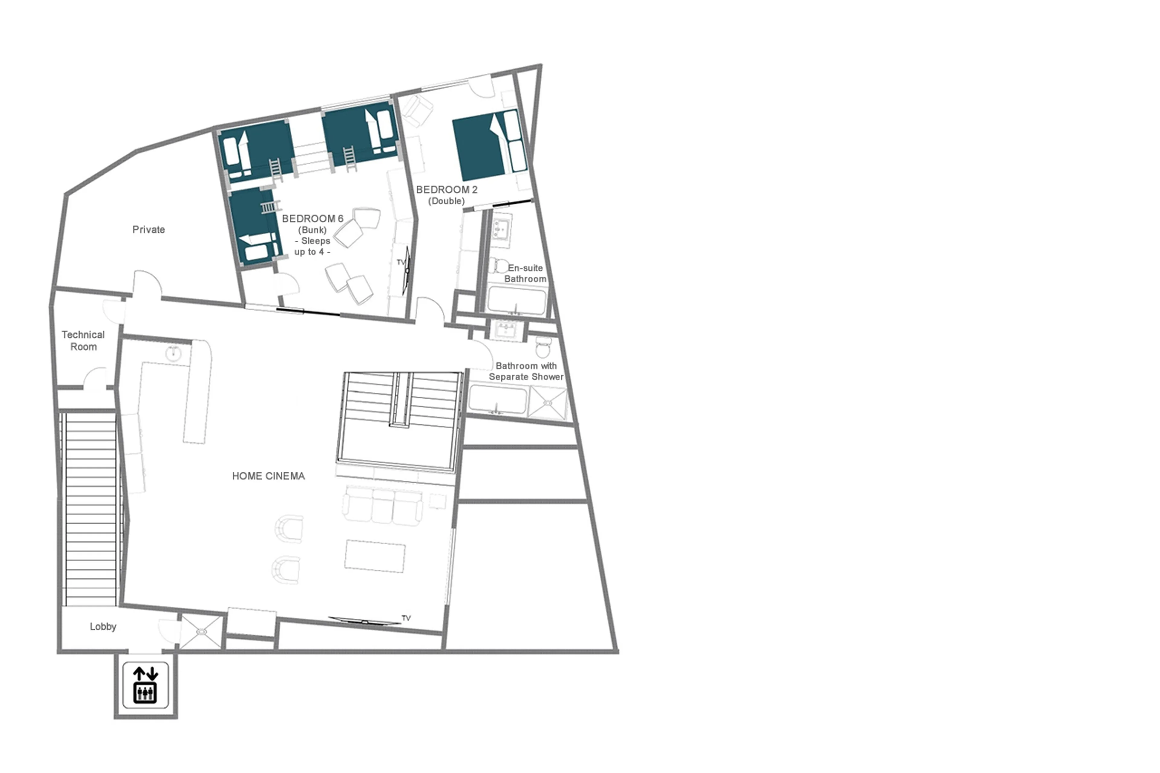 Level -1 floor plan of Chalet Etoile du Nord - West Wing in Val d'Isere