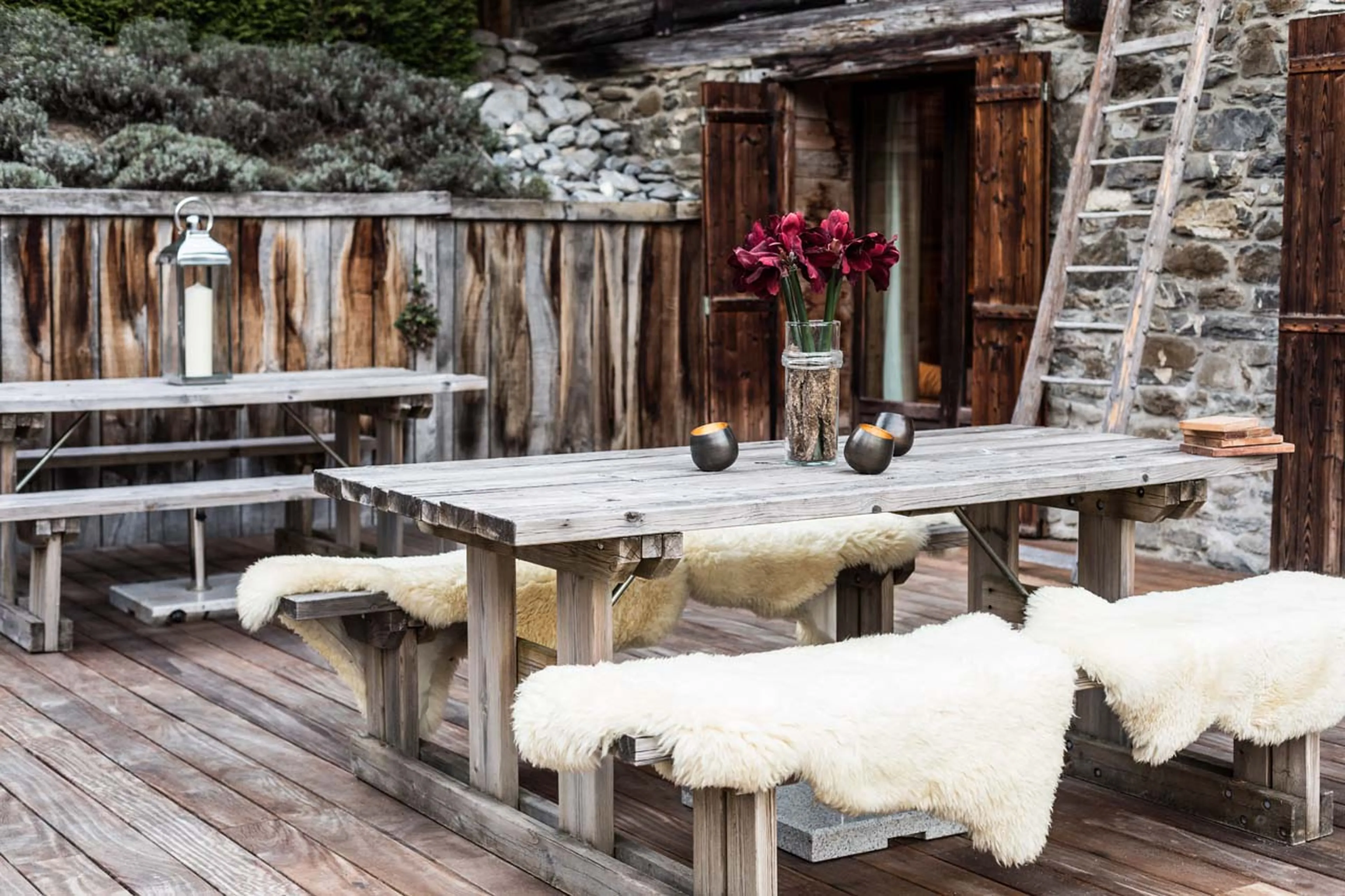 Terrace furniture at Ferme de Moudon in Les Gets