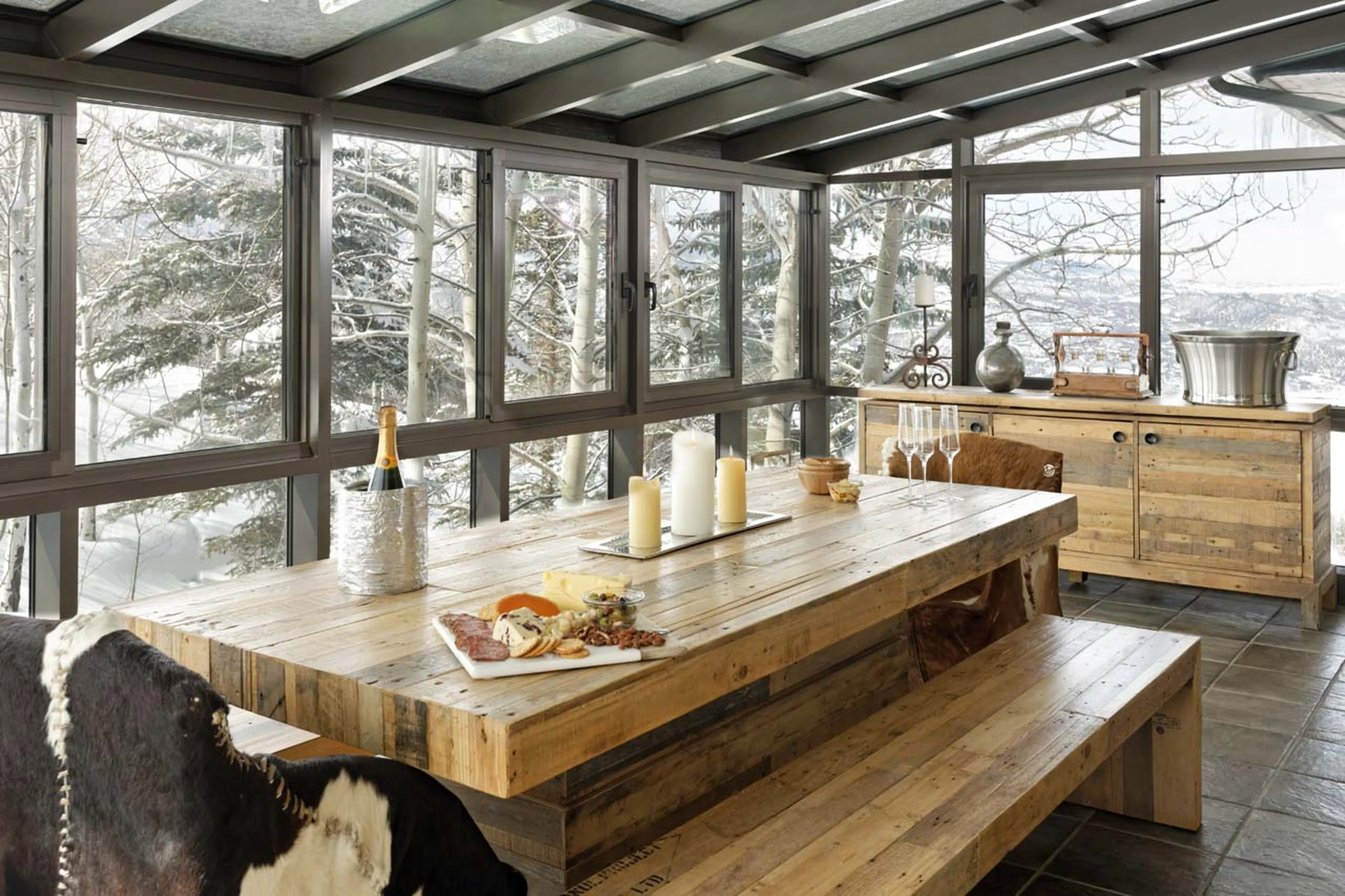 Covered dining area at Four Peaks Estate in Aspen