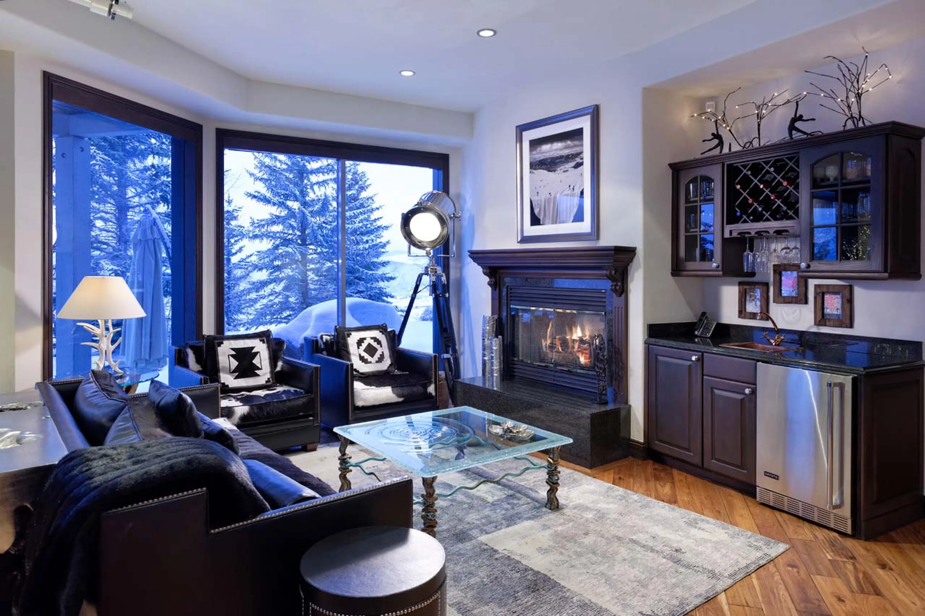 Lower level living area at Four Peaks Estate in Aspen