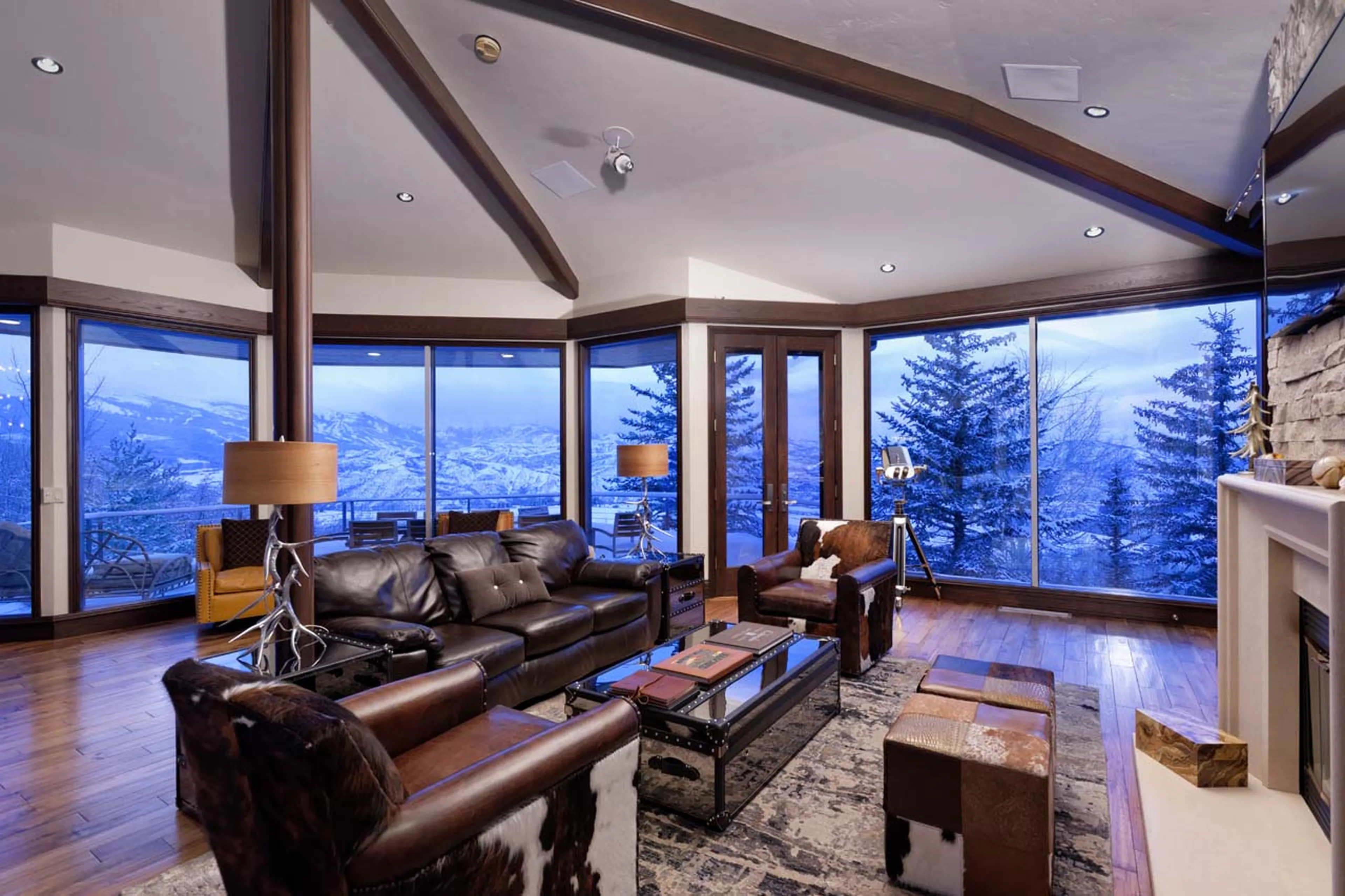 Upper level living room at Four Peaks Estate in Aspen