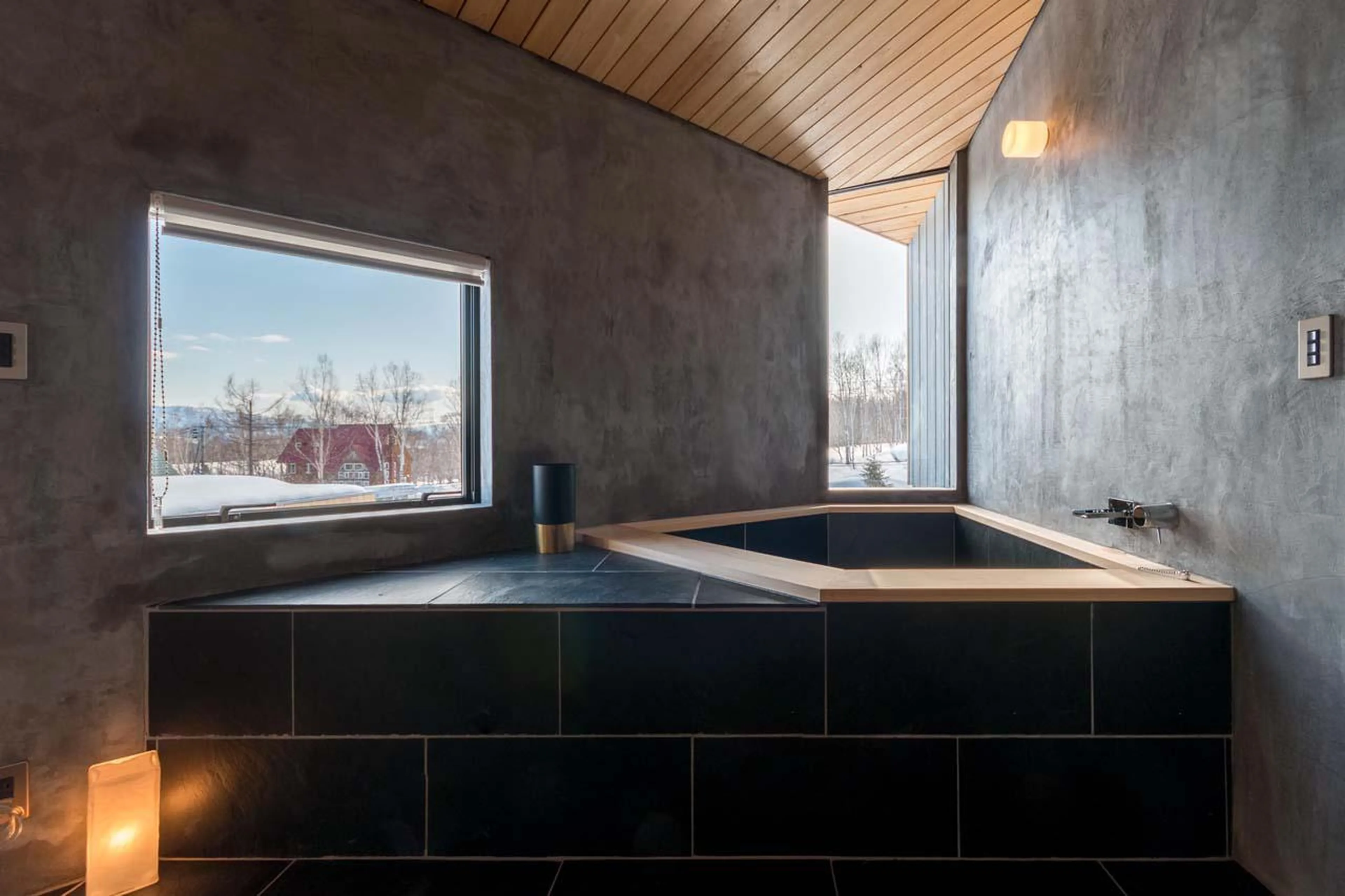 Japanese-style soaking tub at Chalet Foxwood E in Niseko