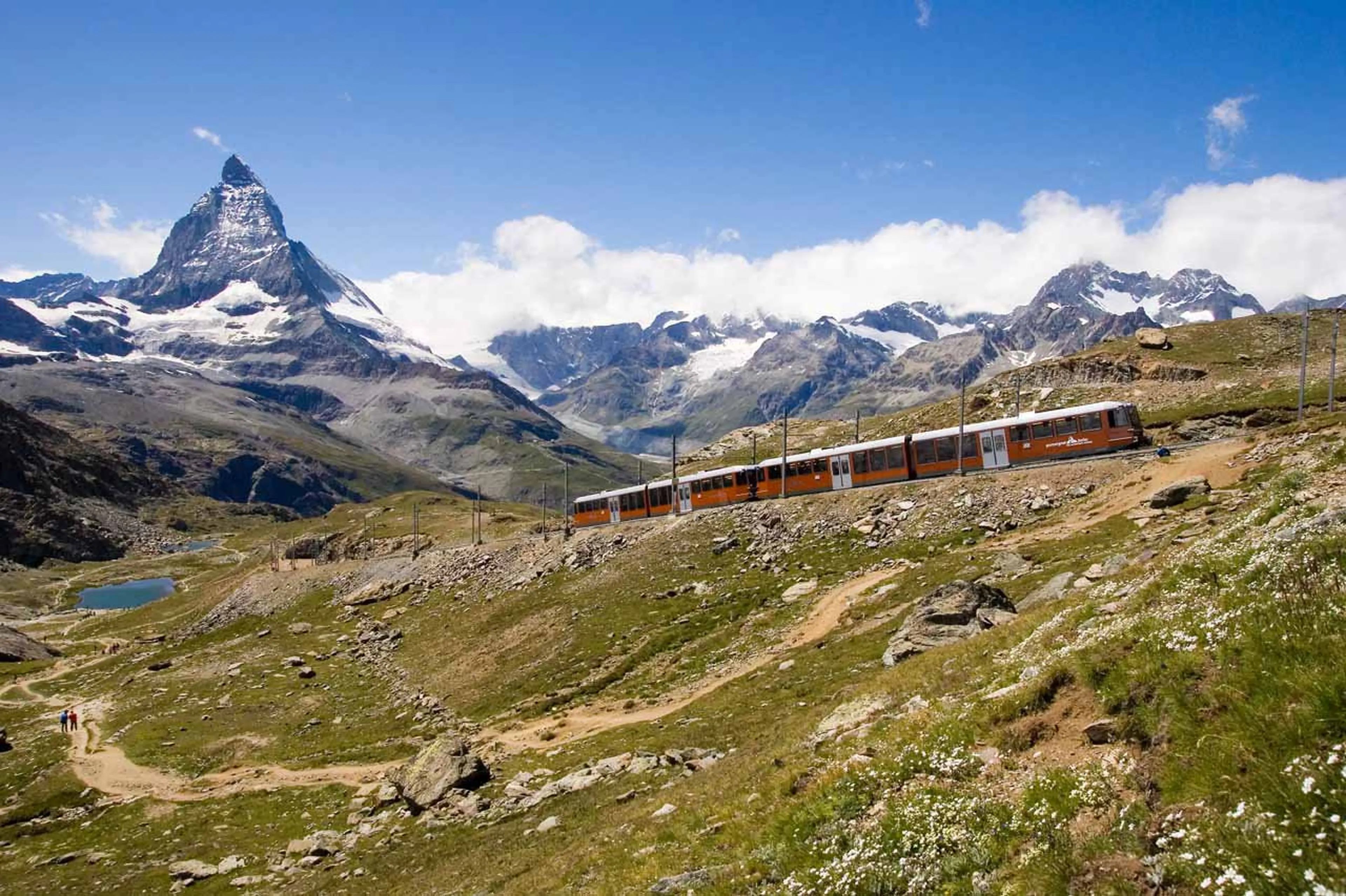 View of the Matterhorn and Gornergrat railway in Switzerland in summer