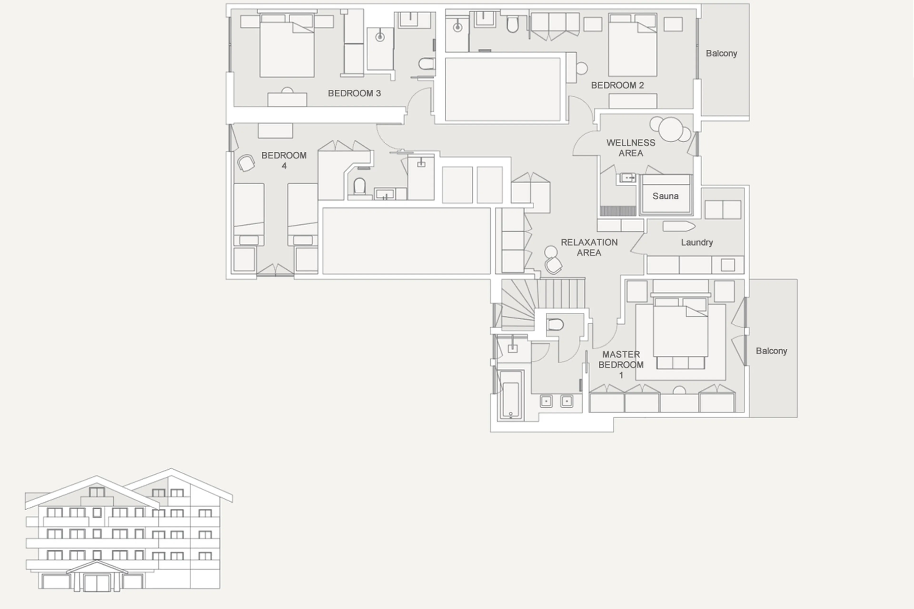Level 4 floor plan for Apartment Grandes Alpes Empyree in Courchevel 1850