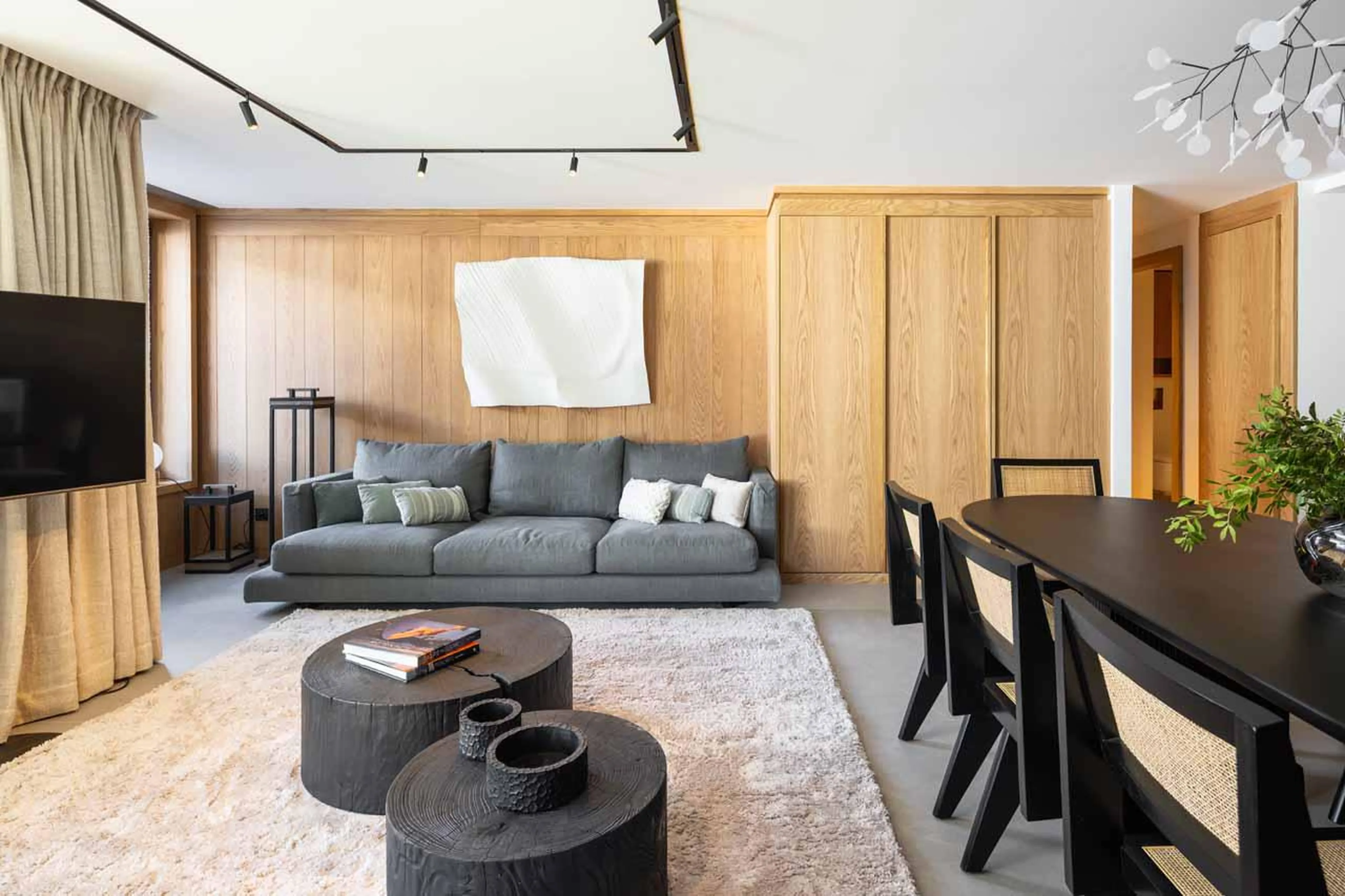 Sofa and TV in Sasha Apartment 3, Courchevel 1850