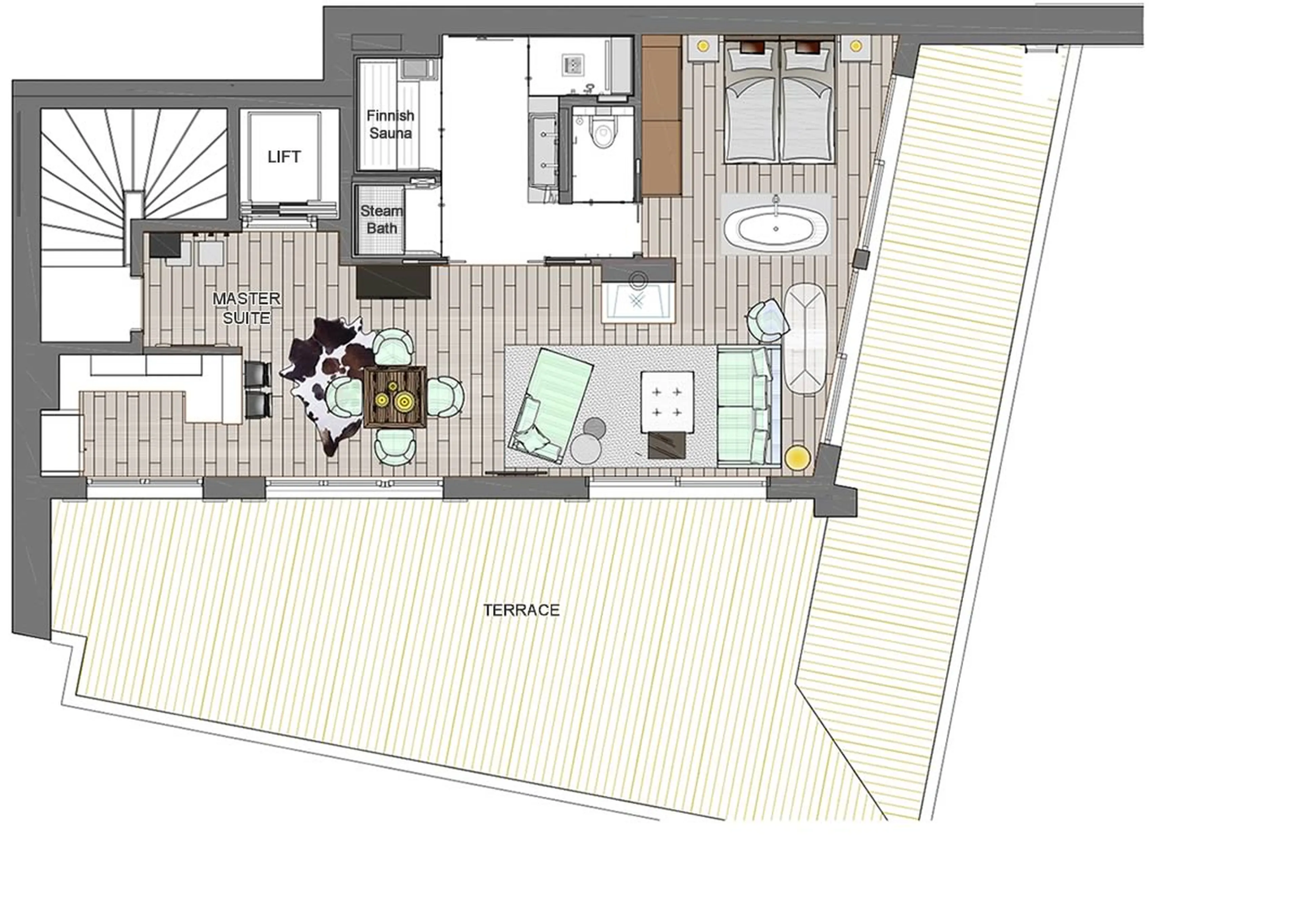 Level 2 floor plan at Hahnenkamm Lodge in Kitzbuhel