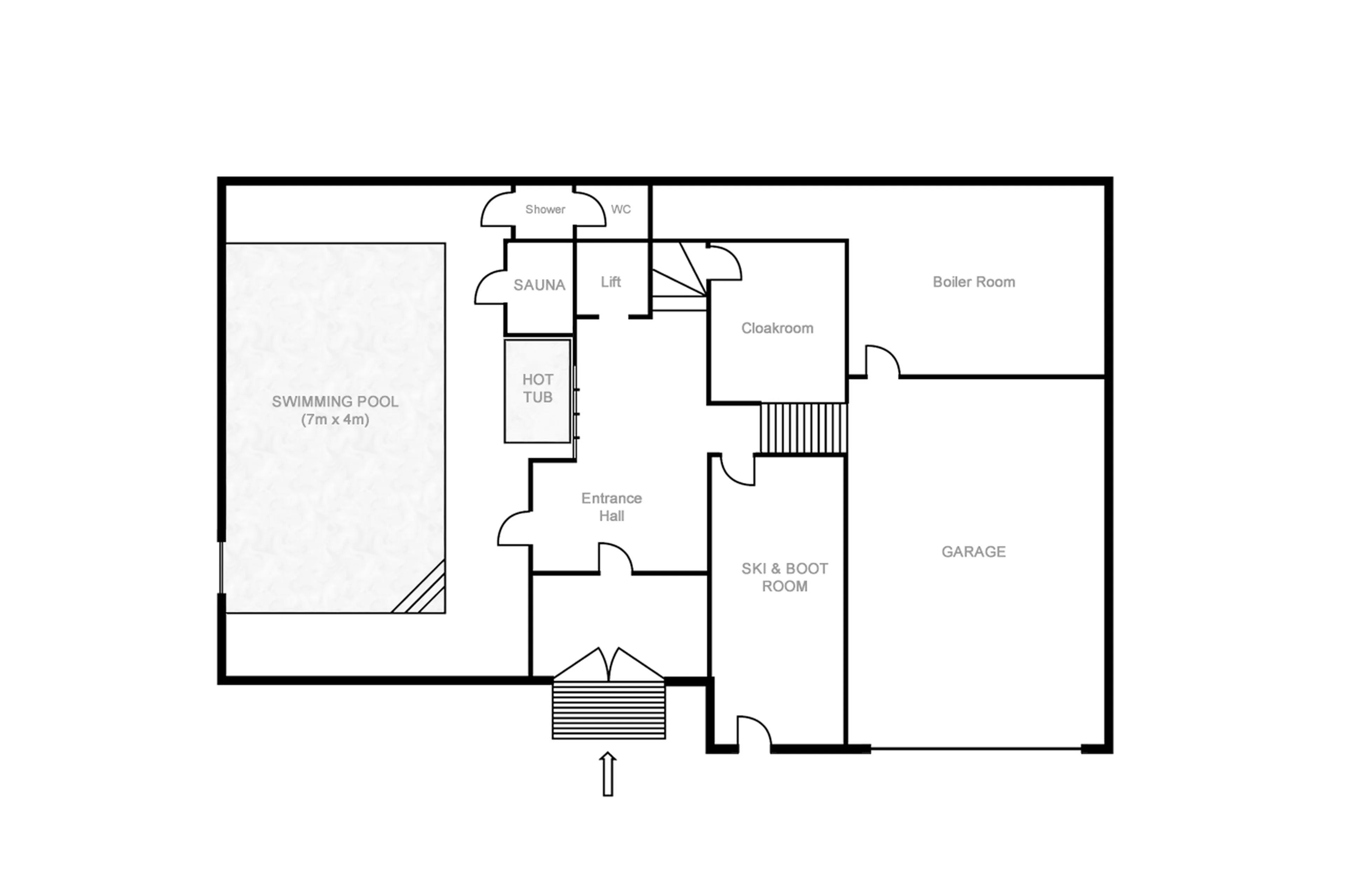Level 0 floor plan of Chalet Le Rocher part of Hameau Alpin in Val d'Isere