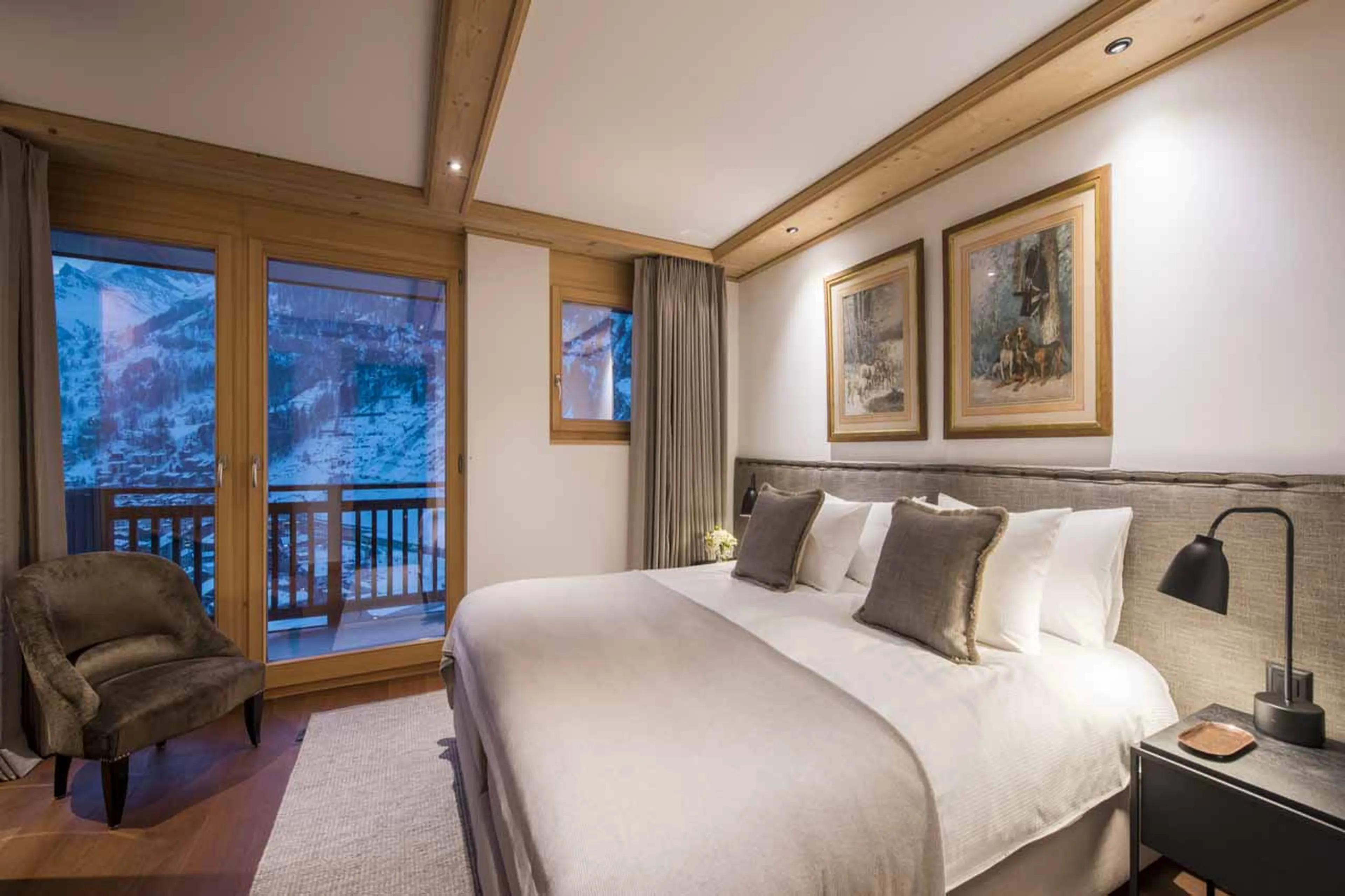 Bedroom two at Haus Leytron in Zermatt at night