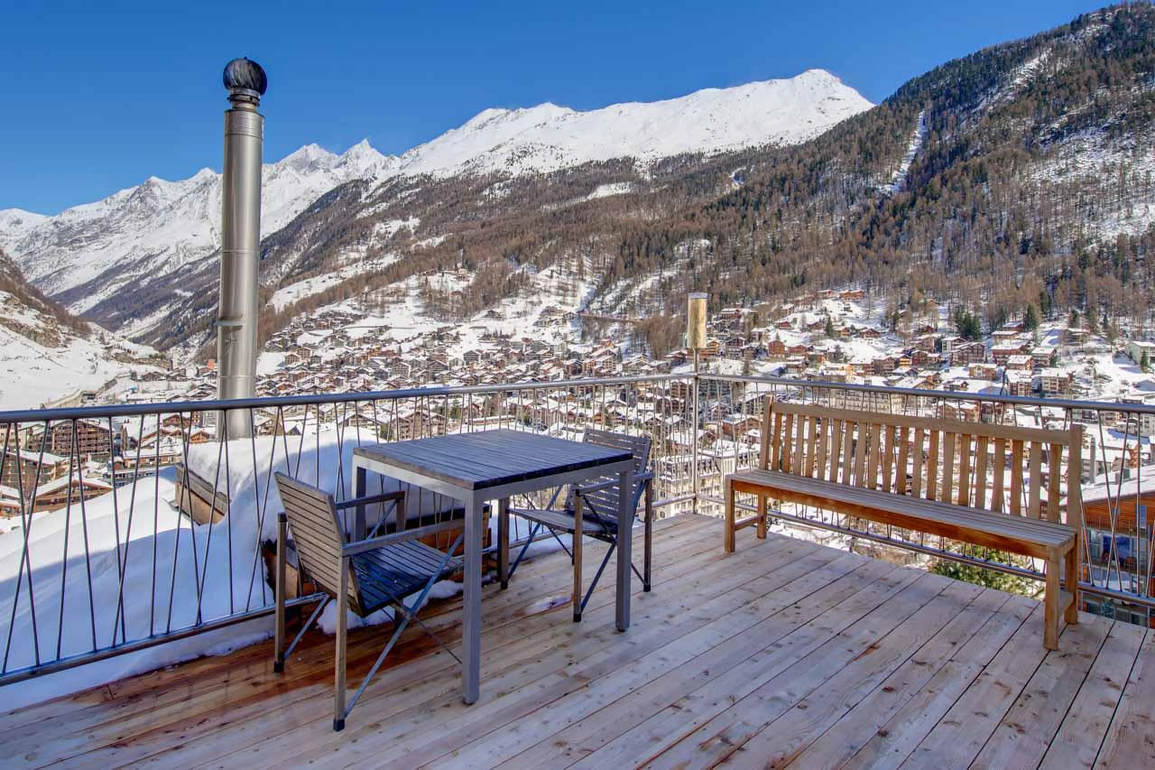 Seating on the balcony of Heinz Julen Penthouse in Zermatt