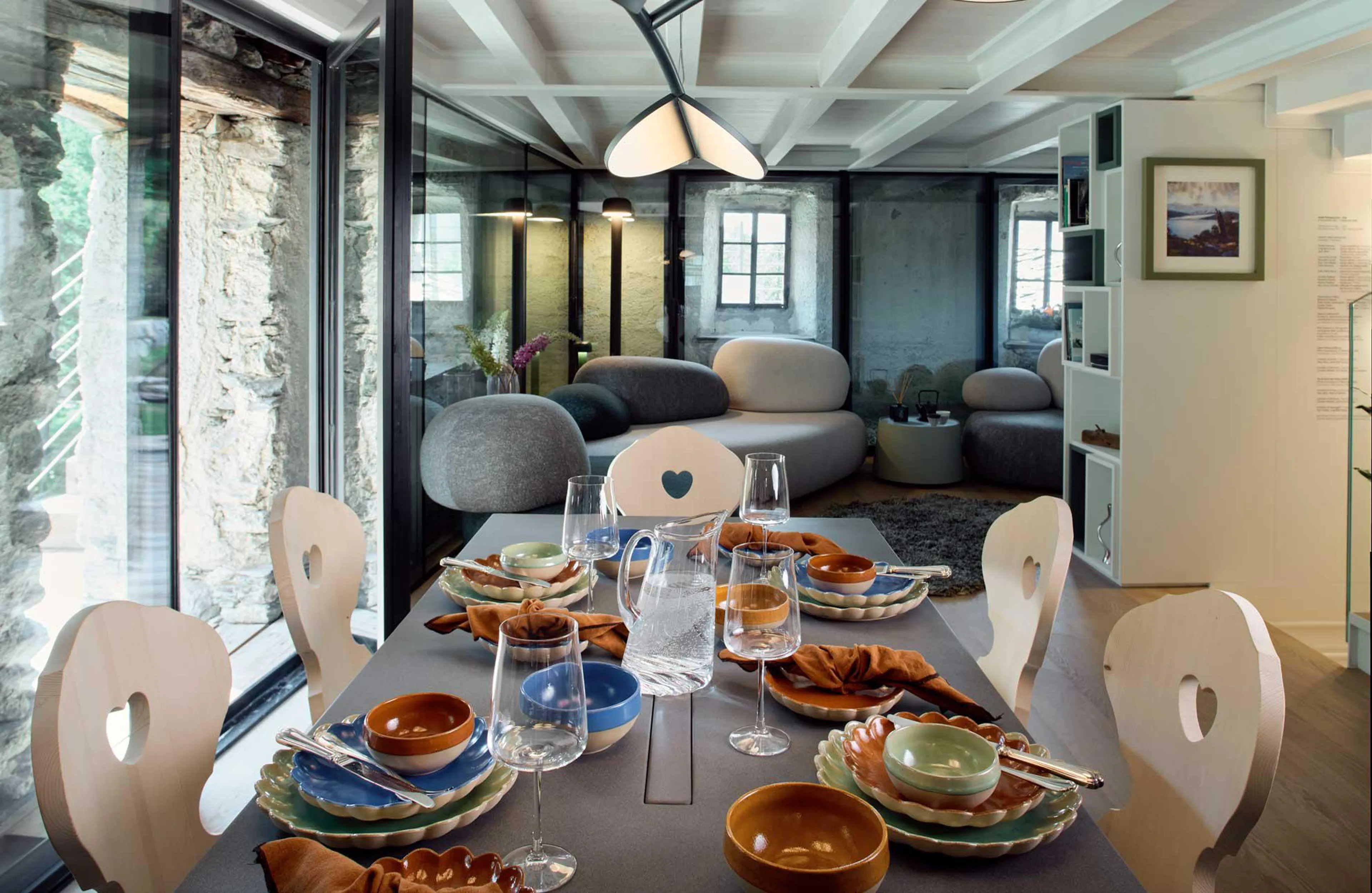 Dining table in living area in Heritage Carrel, Cervinia