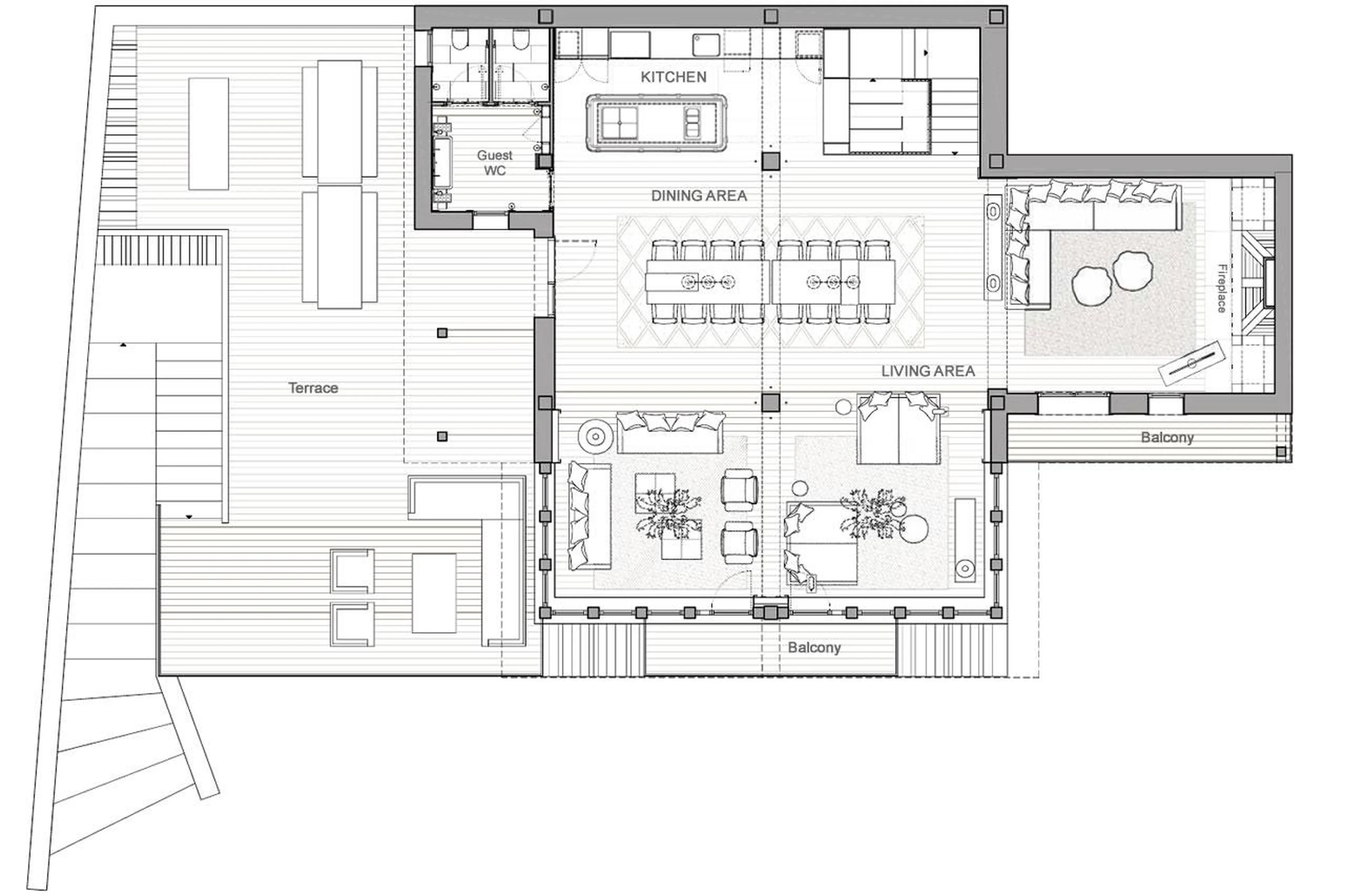 Upper level floor plan of Hermitage Mountain Lodge in Soldeu