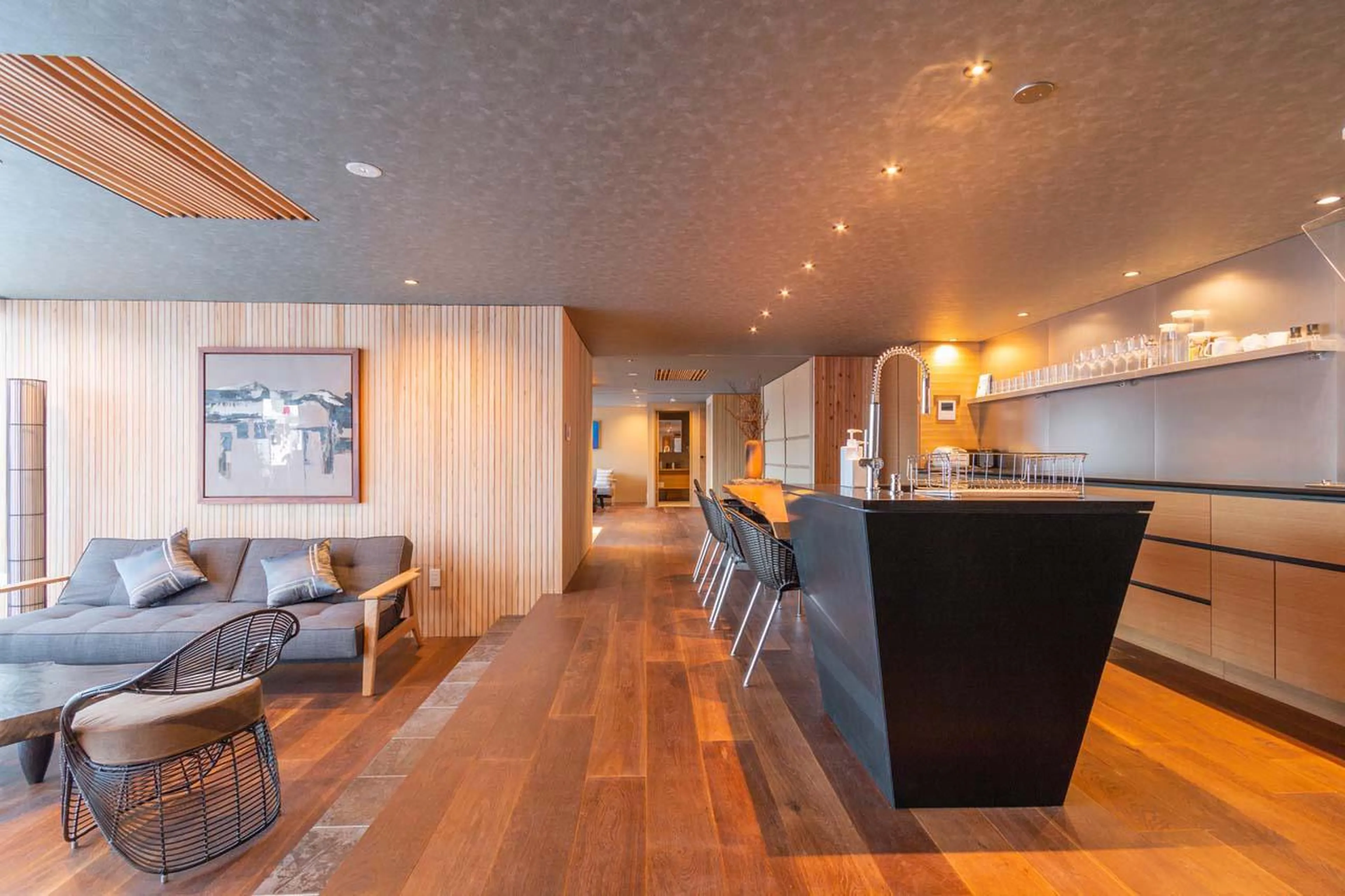 Kitchen and dining table at Hideaway on Escarpment in Niseko