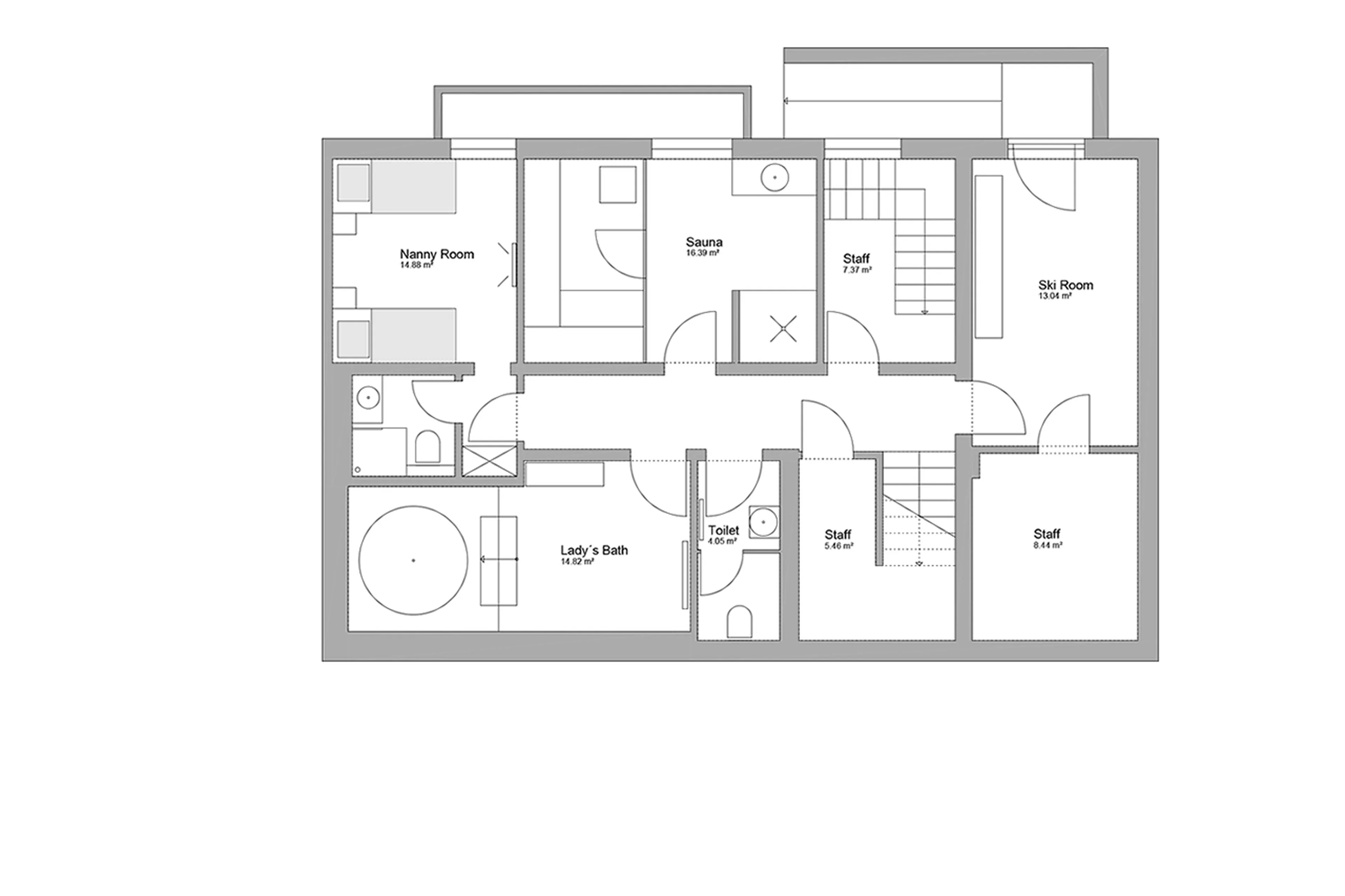 Level -1 floor plan of House Hannes Schneider in Stuben, near Zürs