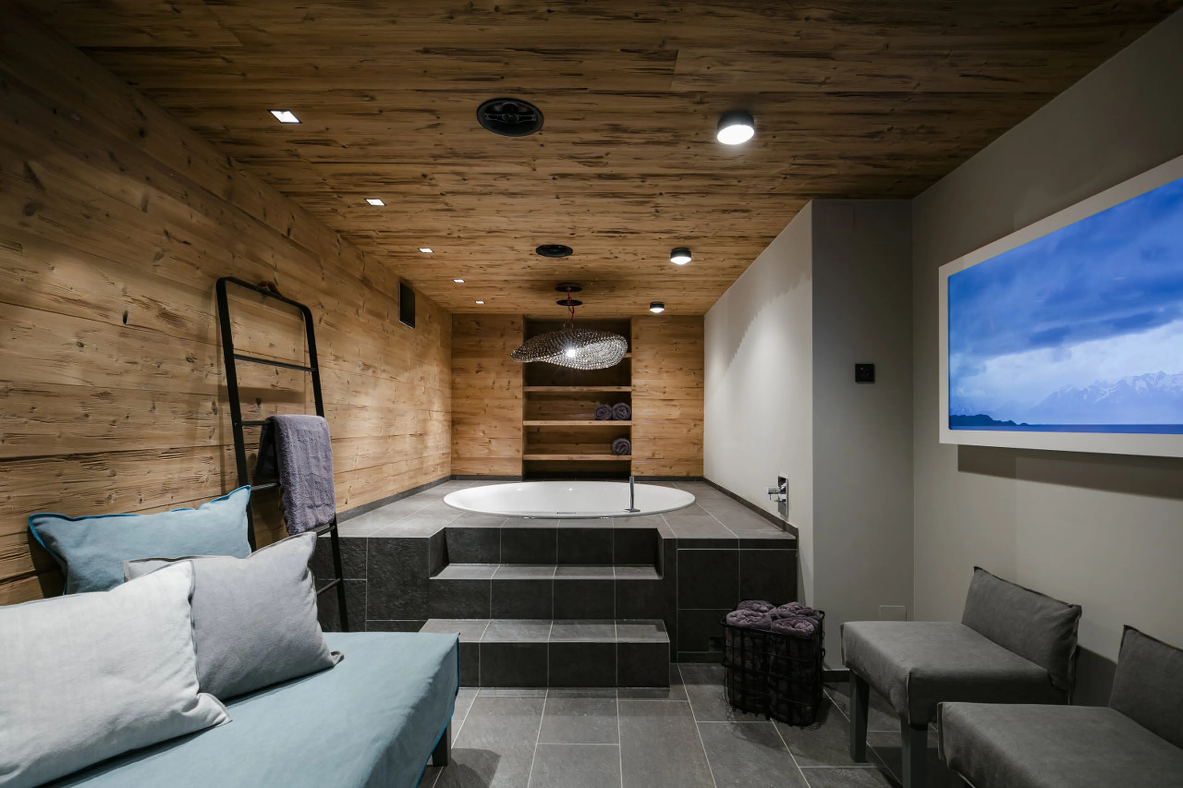 Spa area on lower ground floor of House Hannes Schneider in Stuben, near Zürs