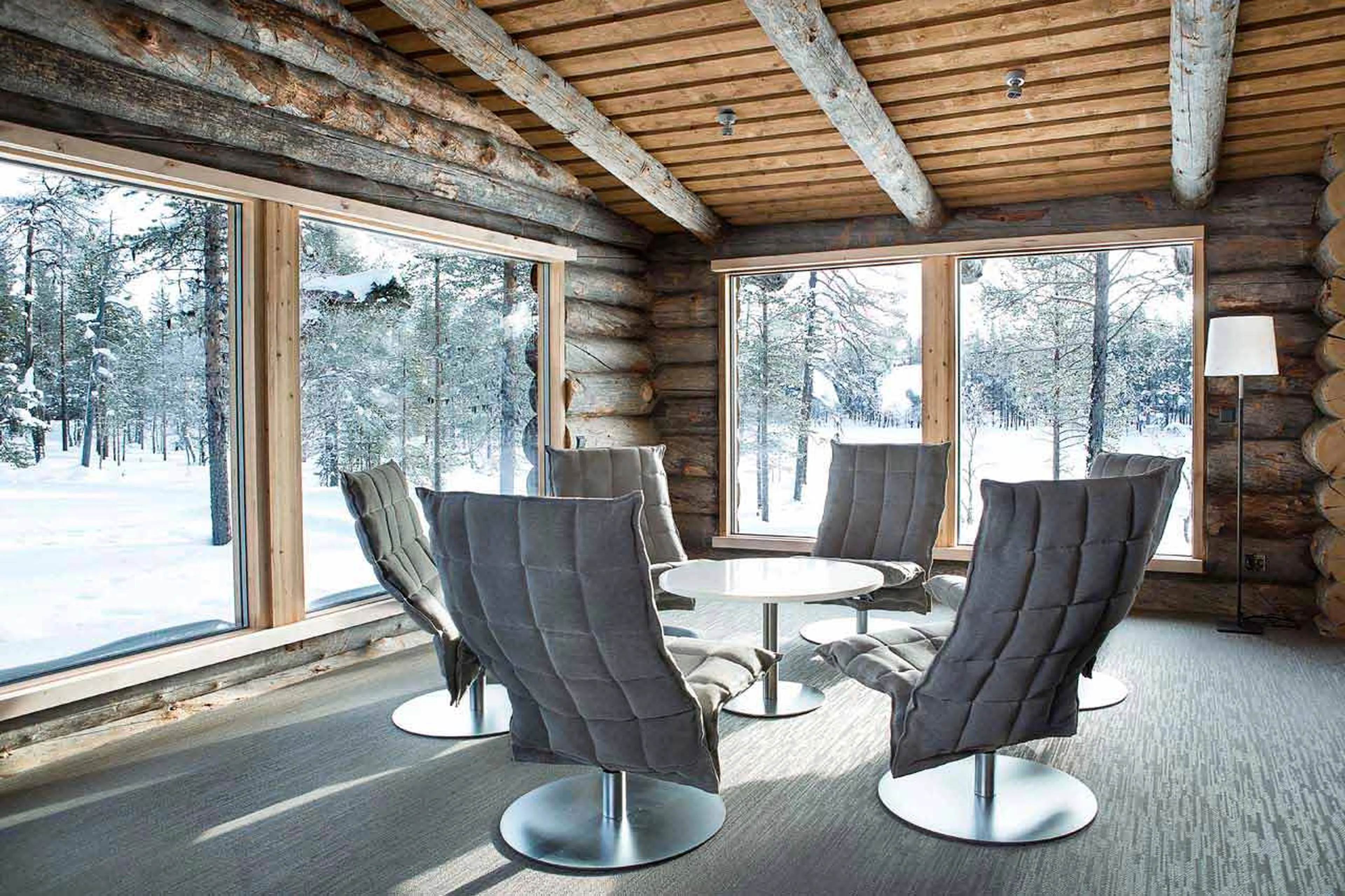 Seating in living room of Javri Lodge in Finland