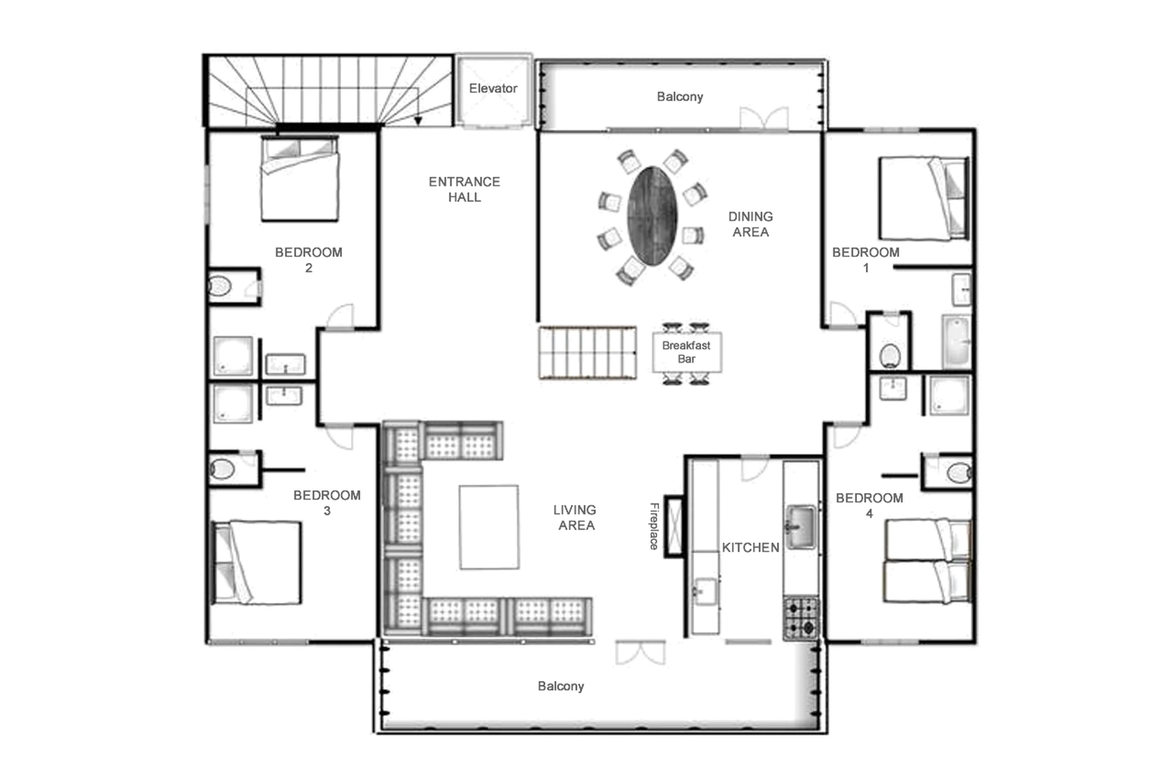 Main level floor plan of Kilco Penthouse in Val d'Isere