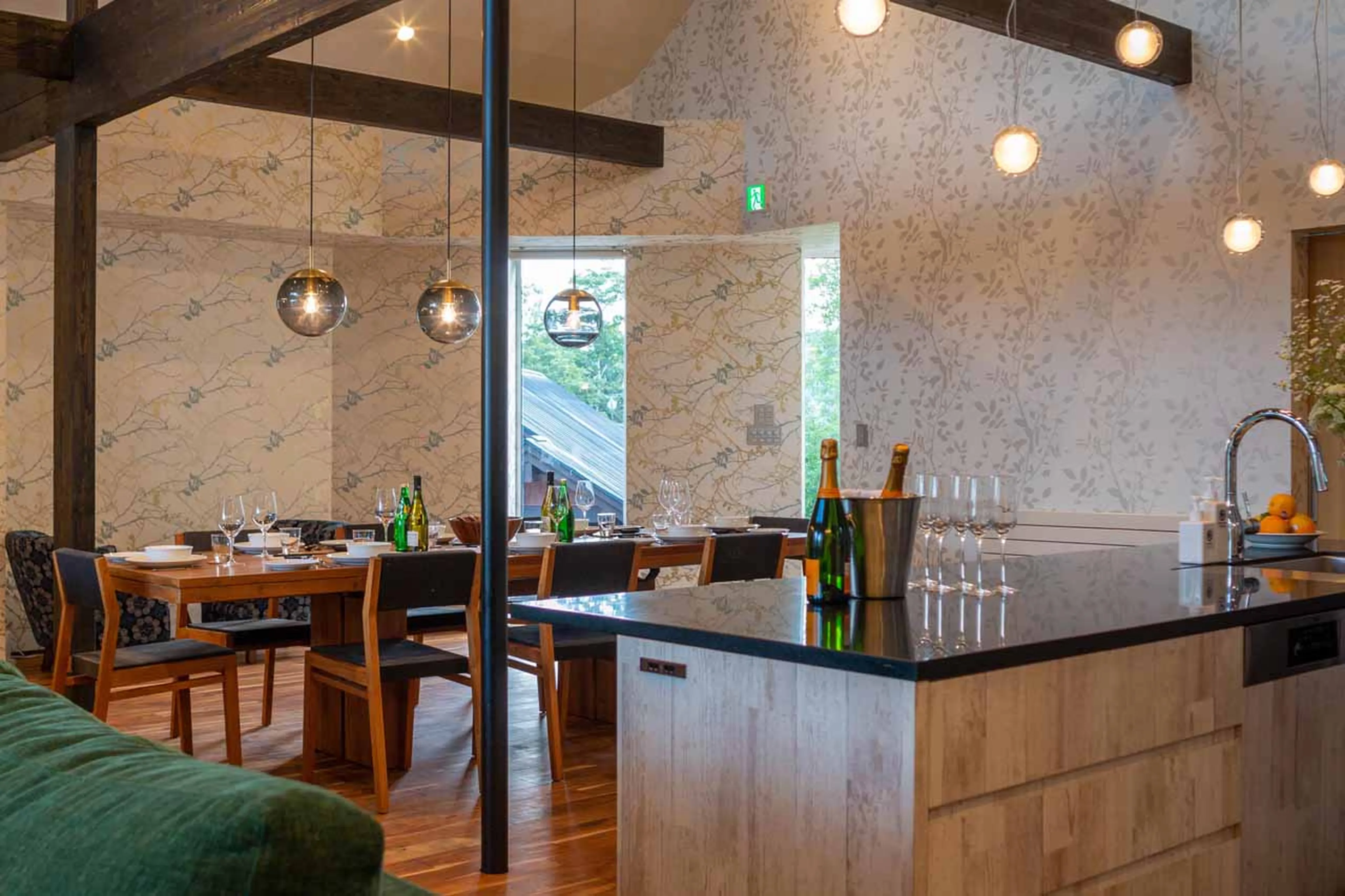 Kitchen and dining area at Kitsune House in Niseko