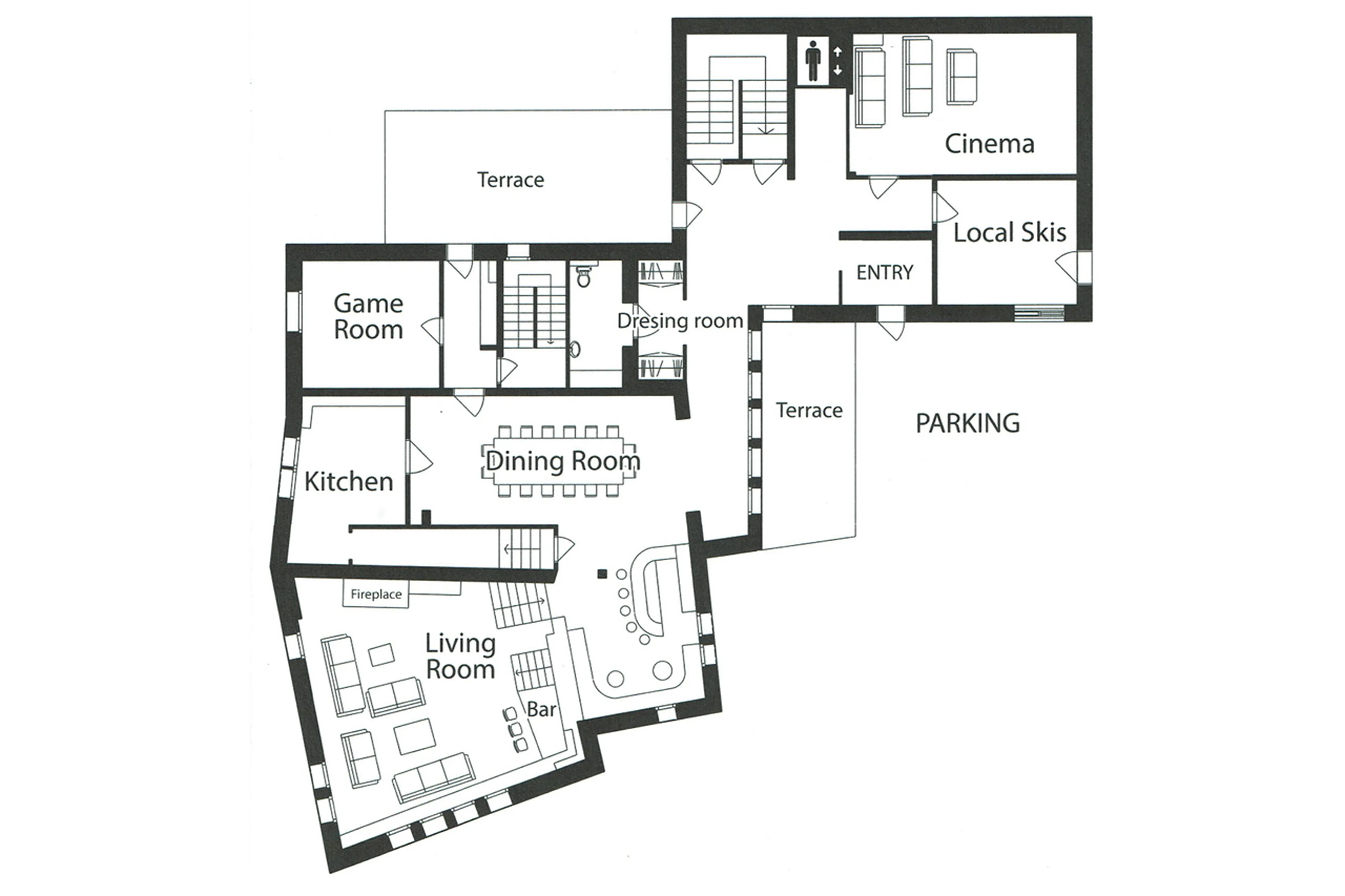 Level 0 floor plan for  La Ferme de Mon Grand Pere in Meribel