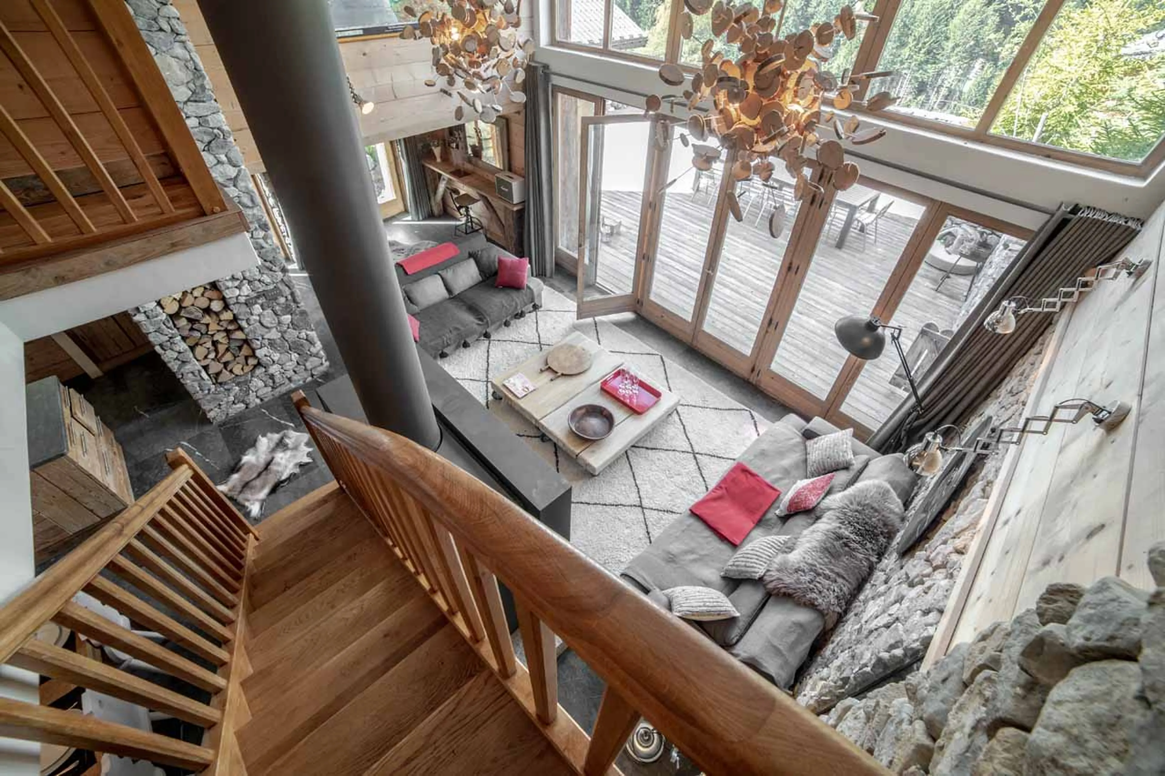 Aerial view of living area of Chalet La Grange de Meribel in Meribel