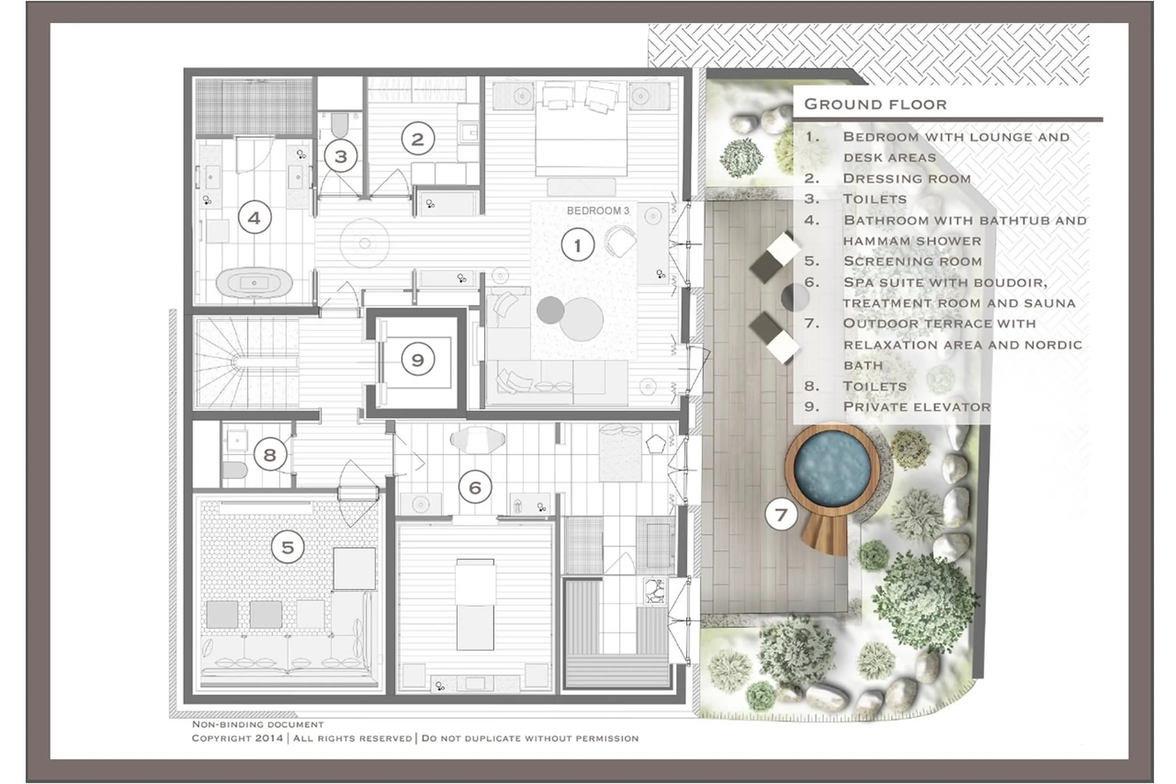 Level 0 floor plan of Le Chalet Cheval Blanc in Courchevel 1850