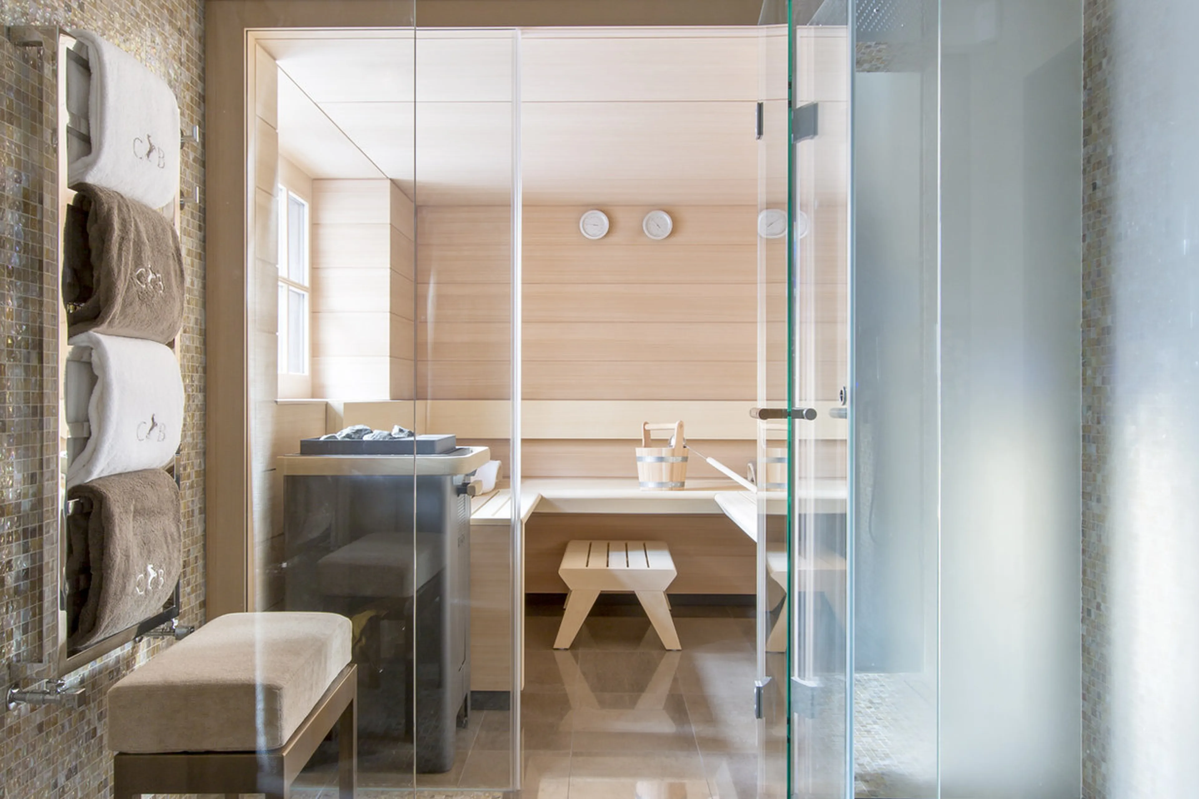 Relax in sauna of Le Chalet Cheval Blanc in Courchevel 1850