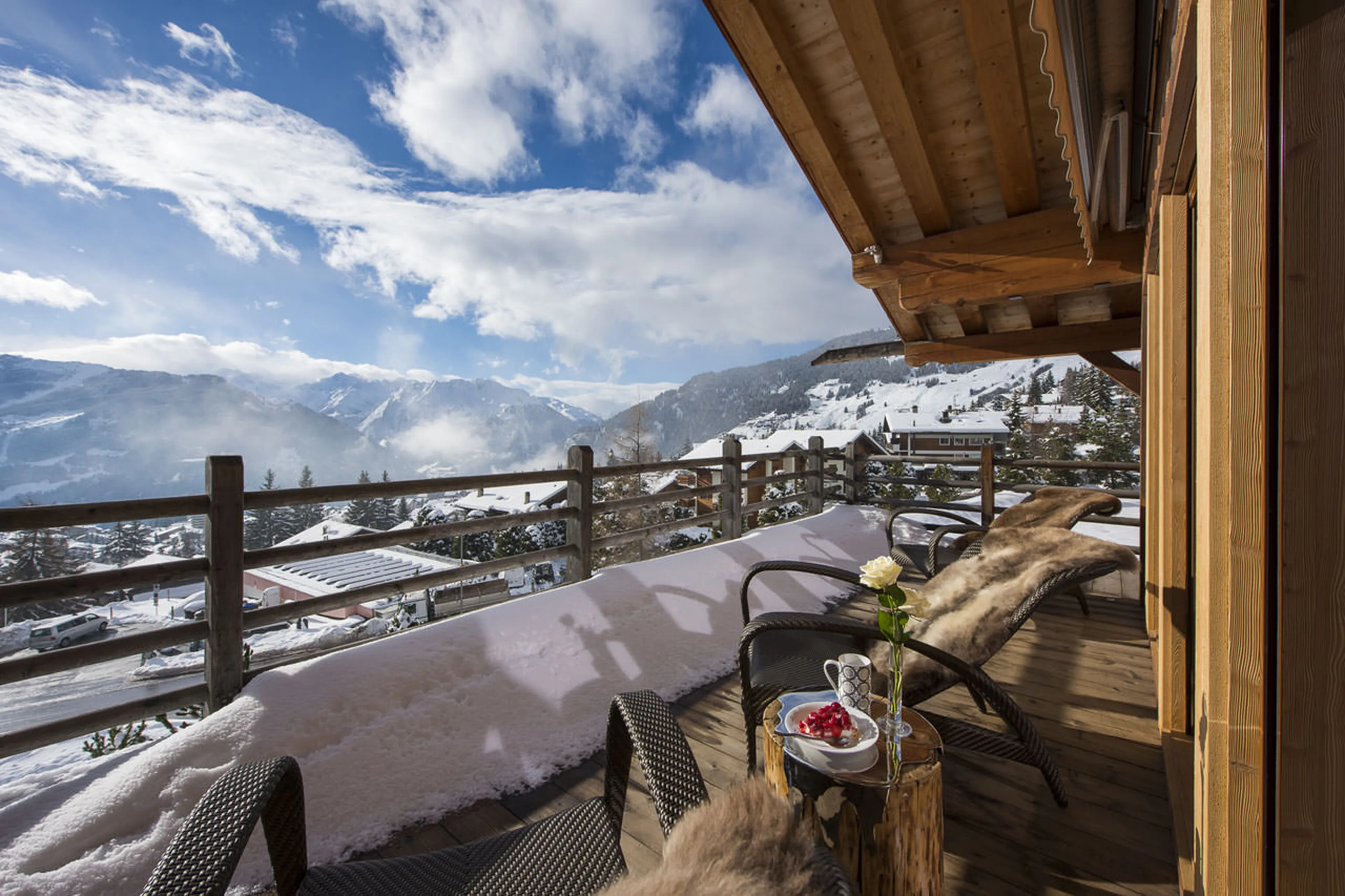 Mountain views from the balcony of Le Daray Penthouse in Verbier