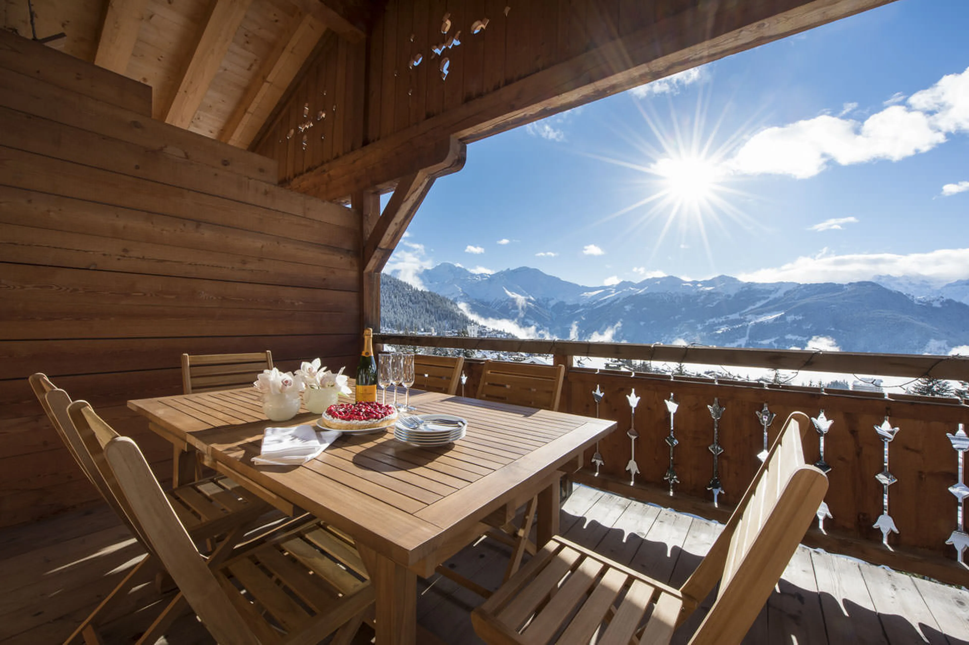 Table on balcony of Le Daray Penthouse in Verbier
