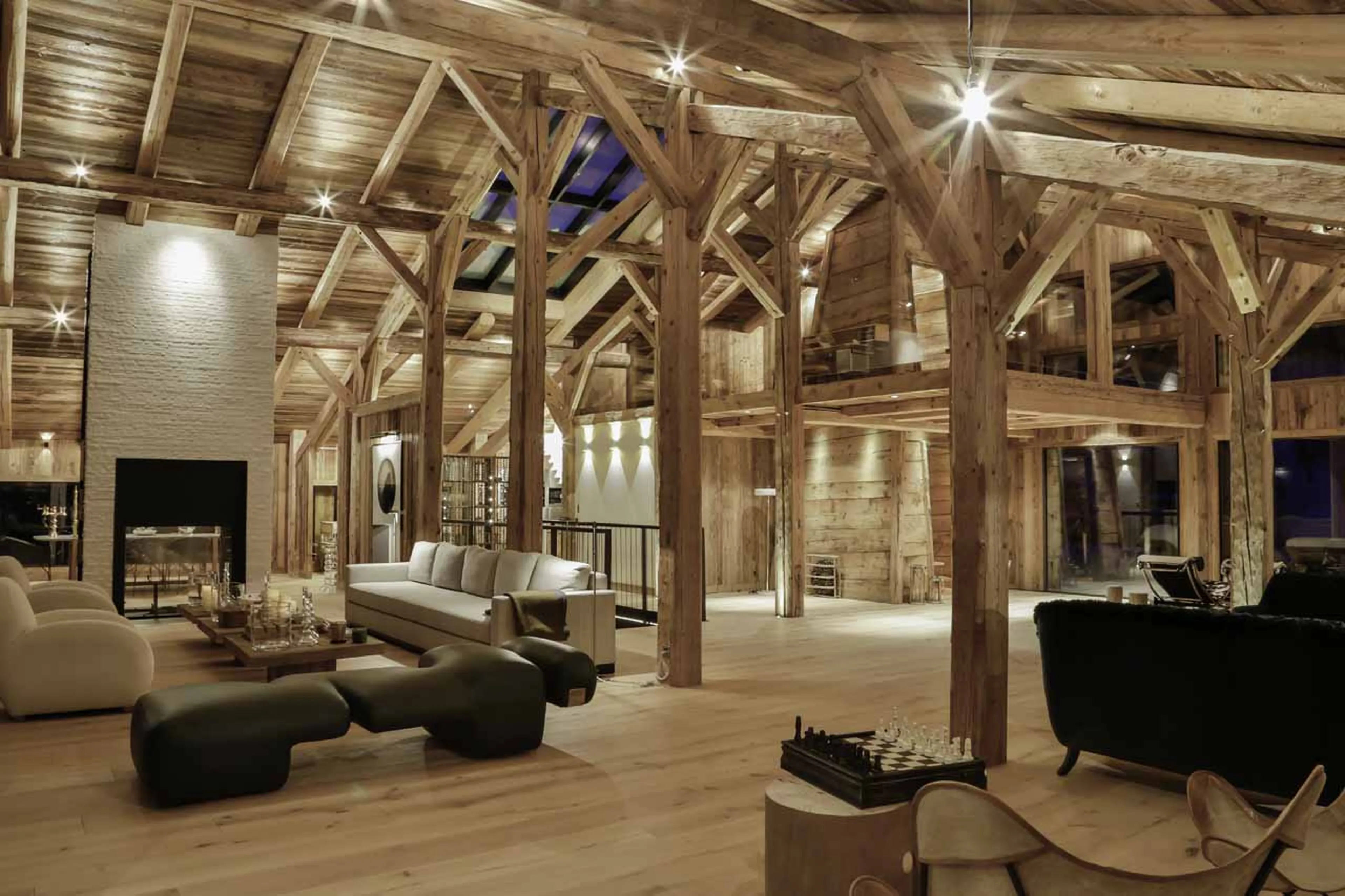 Open-plan living area at La Fermes a la Leonthine in Megeve