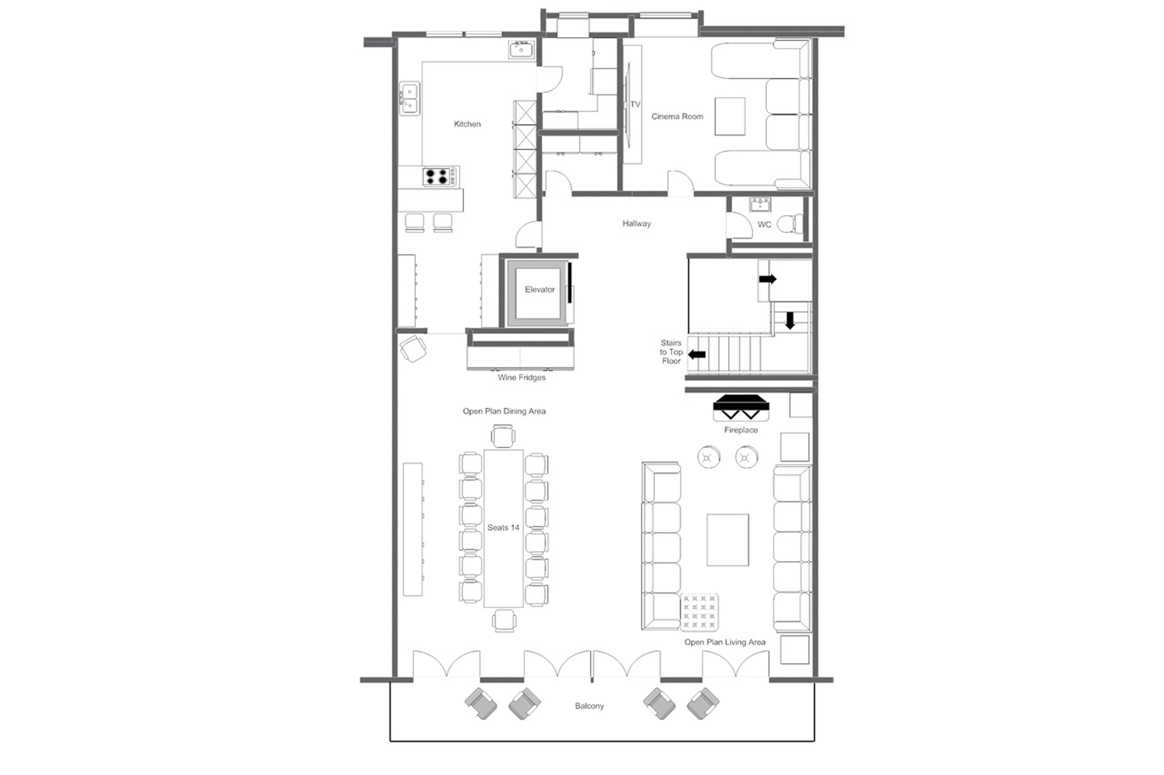 Top Floor floor plan of Christiania Penthouse in Zermatt
