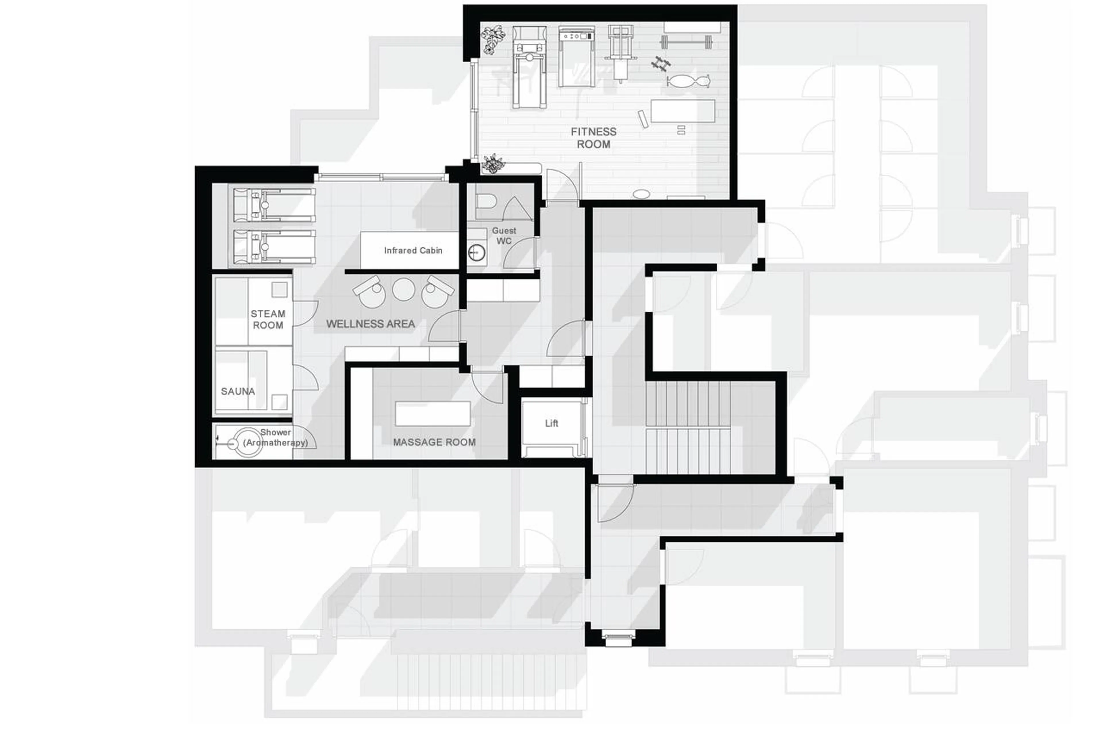 Level -2 floor plan of the Matterhorn Penthouse in Zermatt