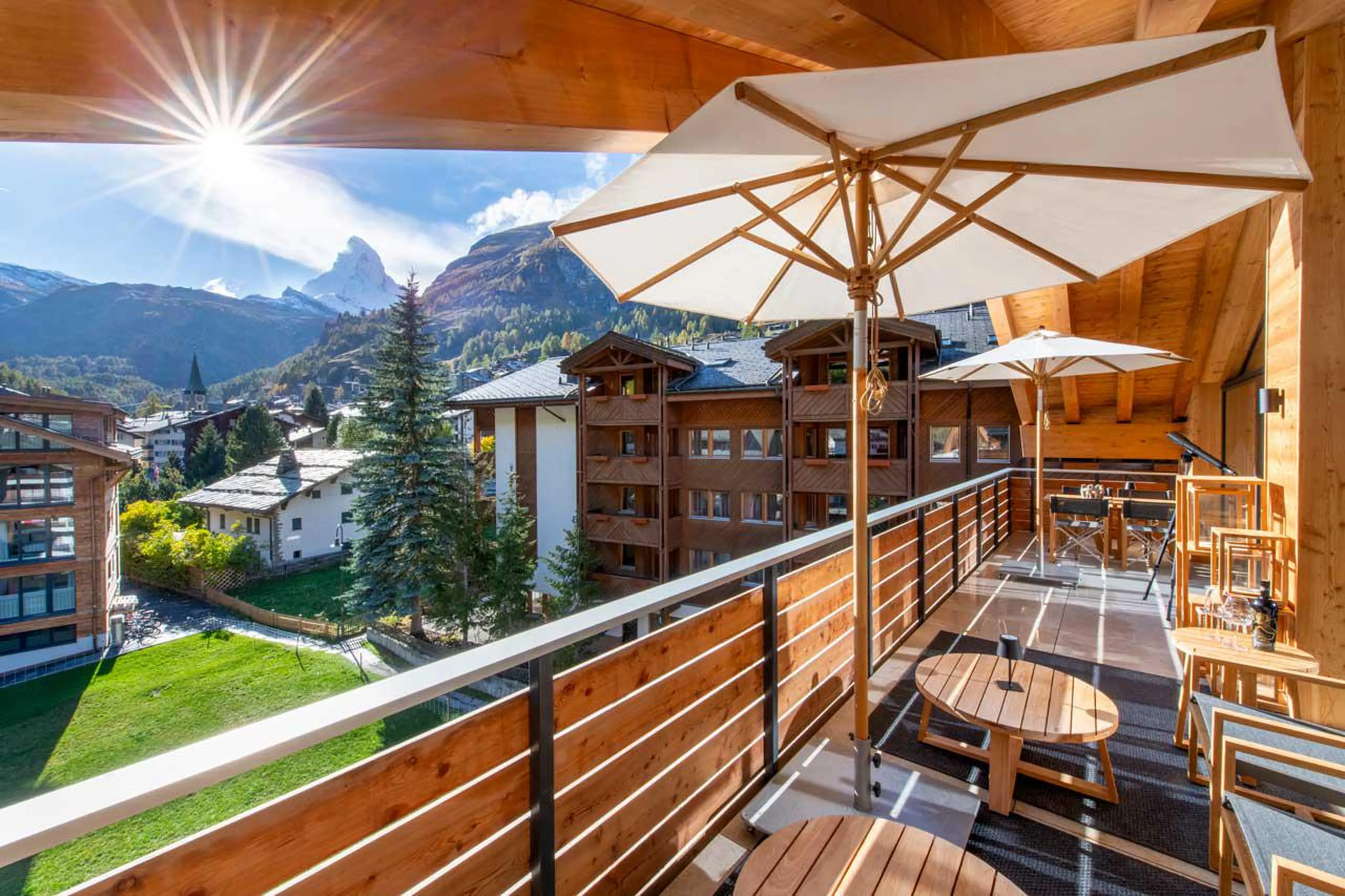 Balcony with Matterhorn views in Matterhorn Penthouse, Zermatt